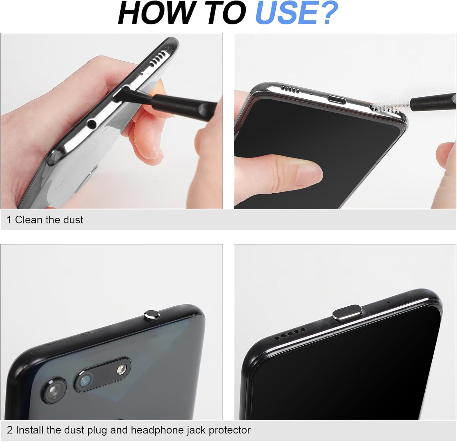 USB C Dust Plug Cover, 4pcs USB C Port Cover Cap Charging Port Cleaner with Cleaning Kits for iPhone 17 16 15 Series, Samsung Galaxy S23/S22/S21/S20 Ultra, Note 20/10 and All Type C Devices