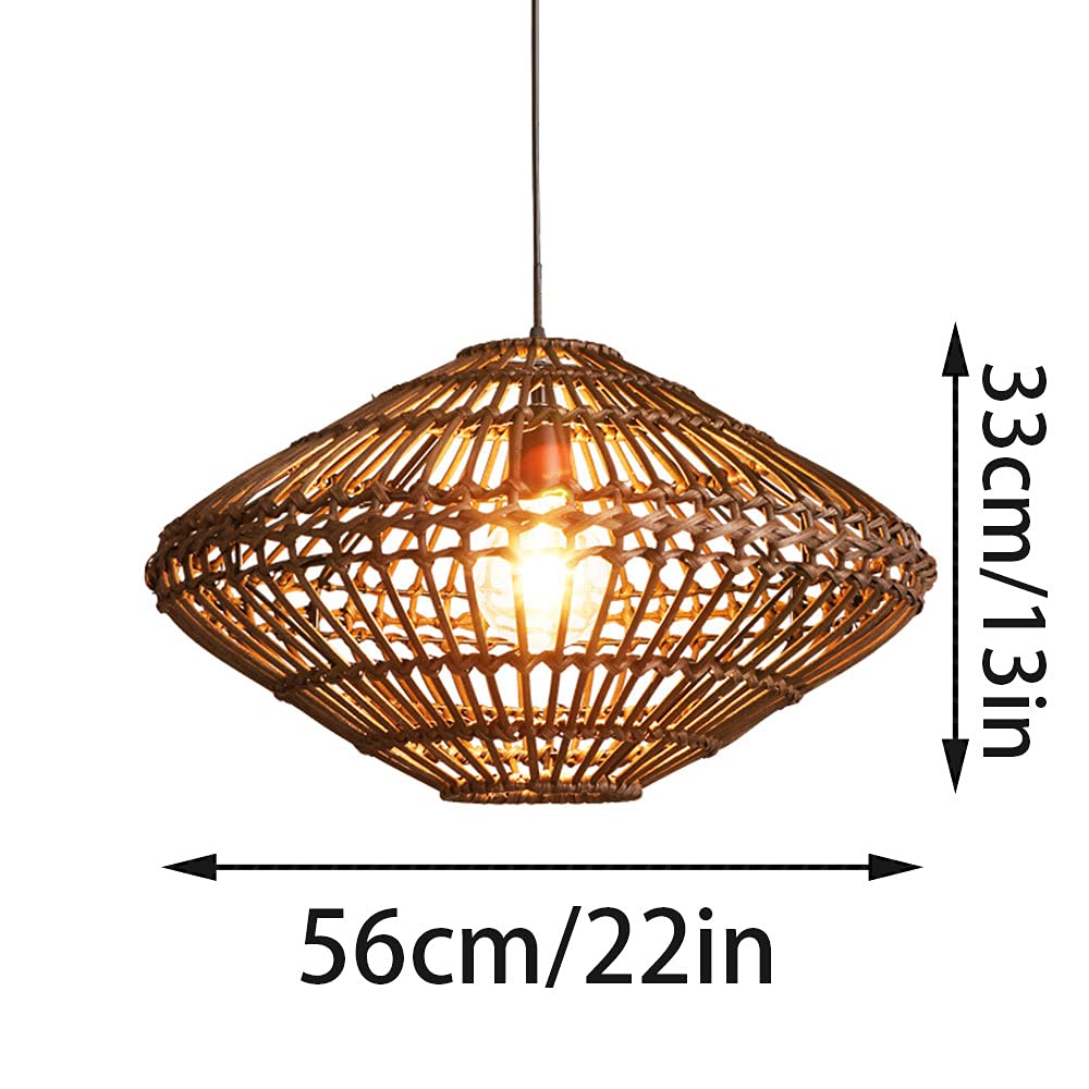 Lámpara de araña Colgante de ratán Estilo sudeste asiático, lámpara de Material Natural, bambú Curvado, iluminación rústica, Pantalla de luz de Techo para Cocina, Comedor y Restaurante.