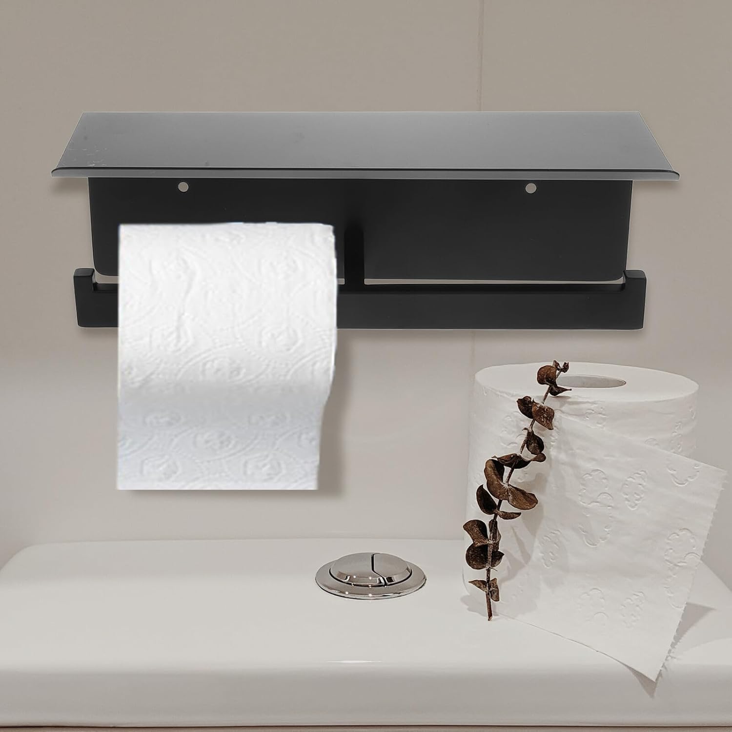 NOLITOY Stainless Steel Toilet Paper Holder Wall Mounted No Drilling Double Roll Paper Rack Black Bathroom Tissue Dispenser for Home and Office