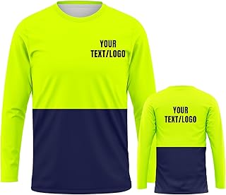 YOWESHOP High Visibility Custom Safety Shirts for Menï¼ŒLong Sleeve Crewneck T-Shirtï¼ŒS Yellow-Blue