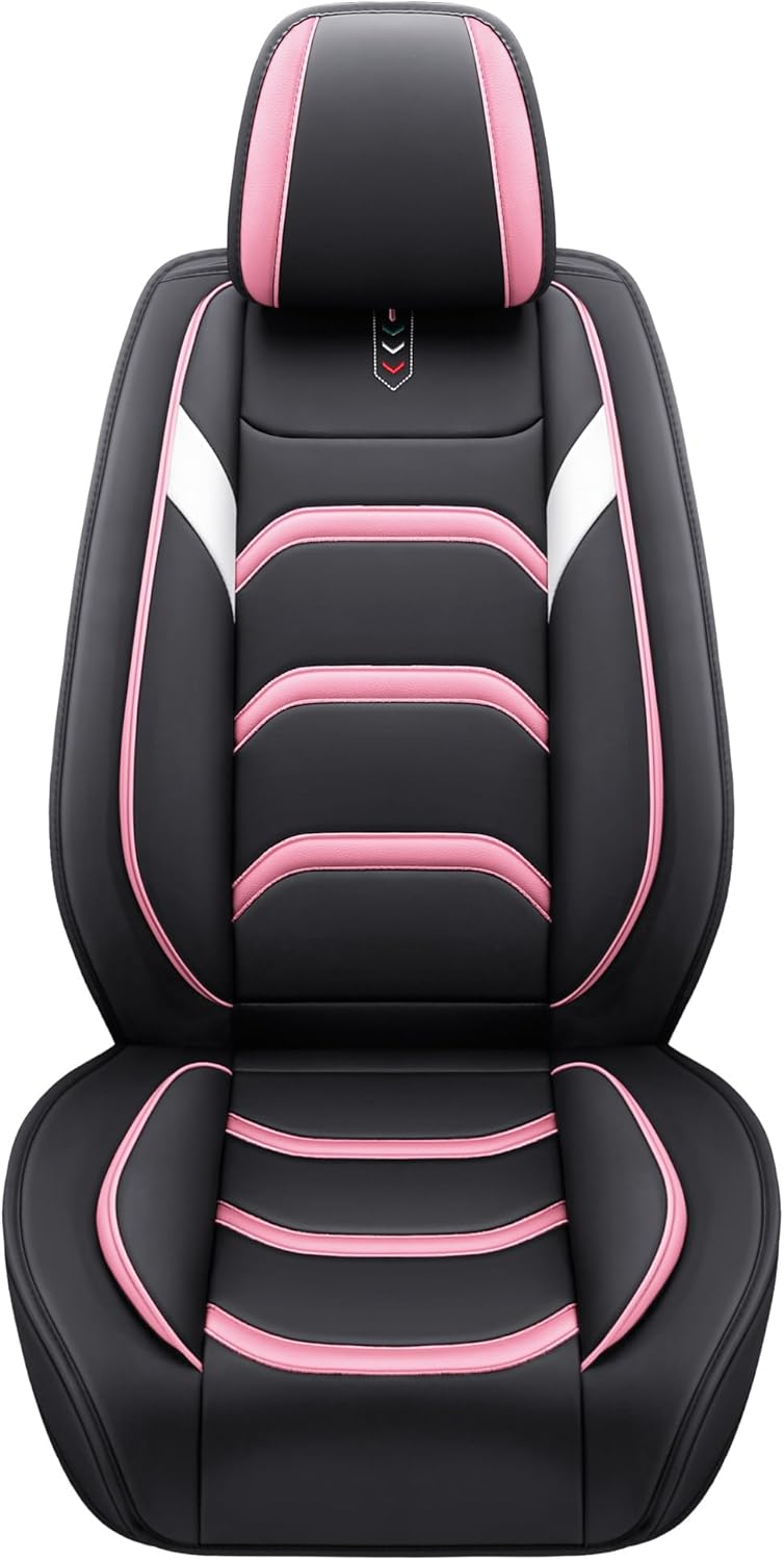 Leather Car Seat Covers,Full Coverage Seat Covers Full Set,Universal Automotive Seat Covers for Cars,SUVs,Trucks and Sedans (Black&Pink, Full Set)