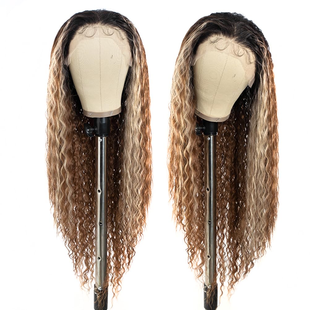 Style Icon 36” Super Long Curly Wig Easy 360 Lace Front Highlight Highlight Blonde Wig 13x4 Pre-Plucked Hairline Free Part Full Frontal With Baby Hair Heat Resistant(36", TTHL4/30F/613F)