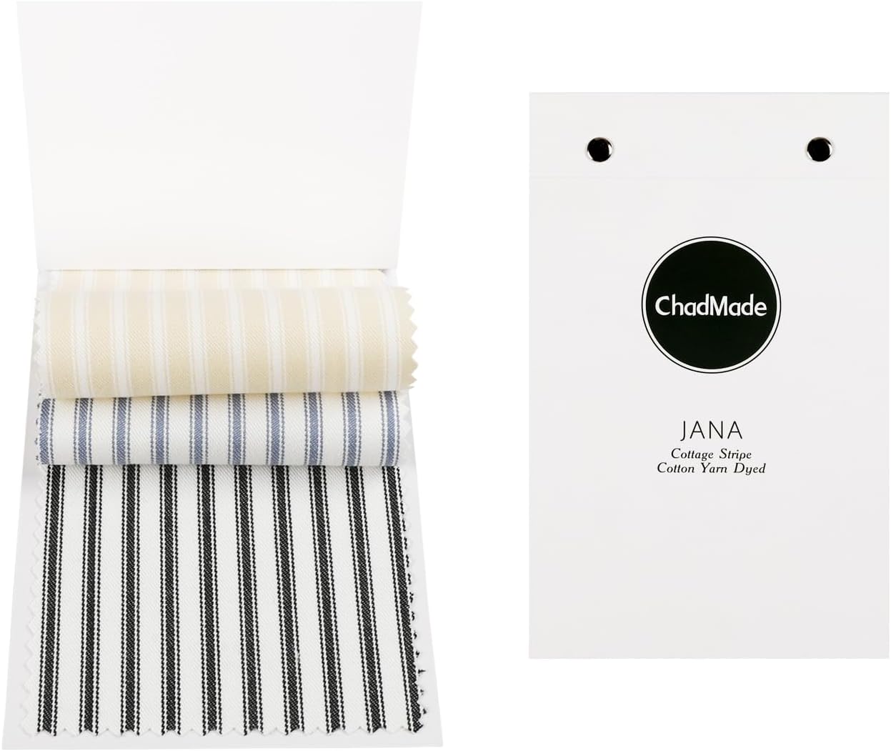 ChadMade Jana Collection Fabric Sample Booklet, Cotton Cottage Stripe, 12.5cm(W) x 40cm(L), 3 Colors Included
