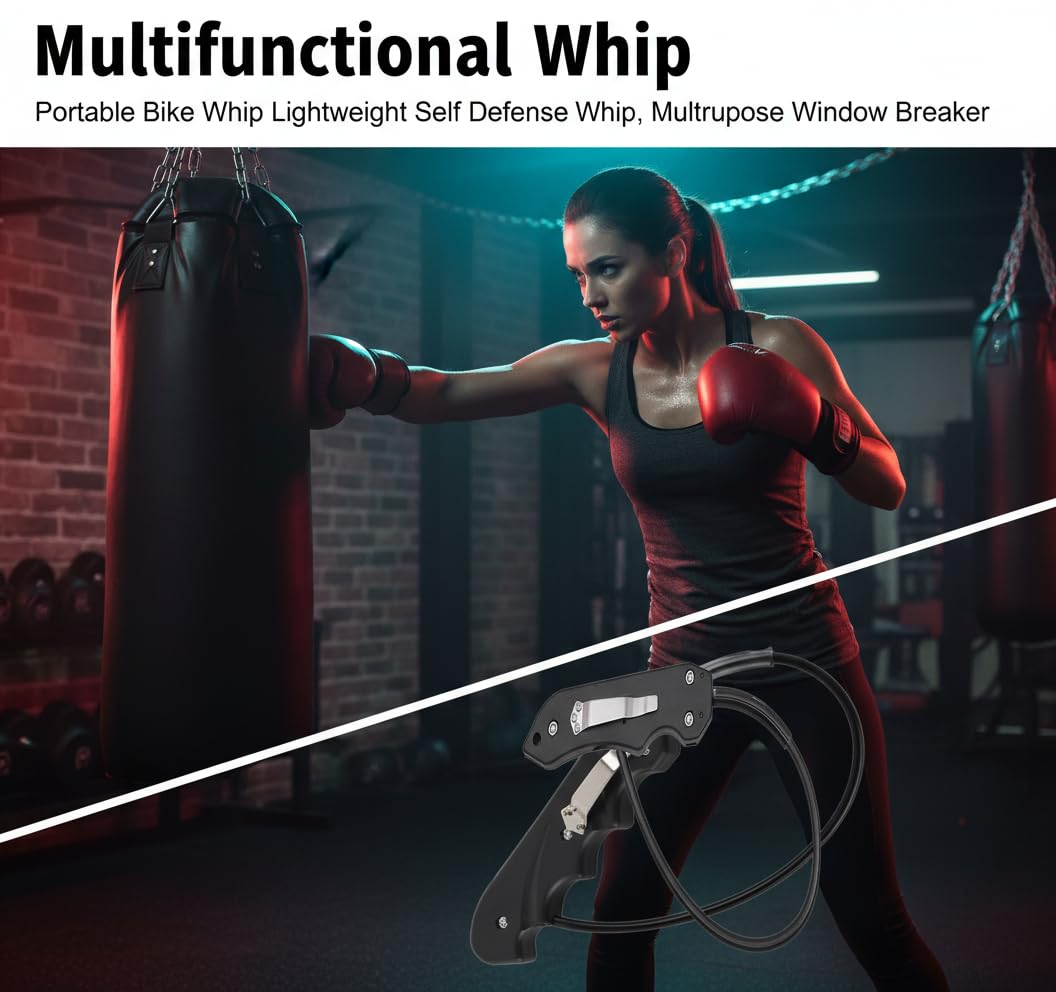 Frusta per Autodifesa, Rompivetro Portatile 16,7 pollici, Frusta Multiuso per Bicicletta, Manico in ABS, Corda in Acciaio Inossidabile, Allenamento di Arti Marziali Adulti Whip, Fitness, Bodybuilding