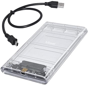 1Goal USB 2.0 2.5 Inch SATA to USB External Hard Drive Enclosure HDD / SSD, Transparent Hard Disk Box Enclouser.(Clear Case)