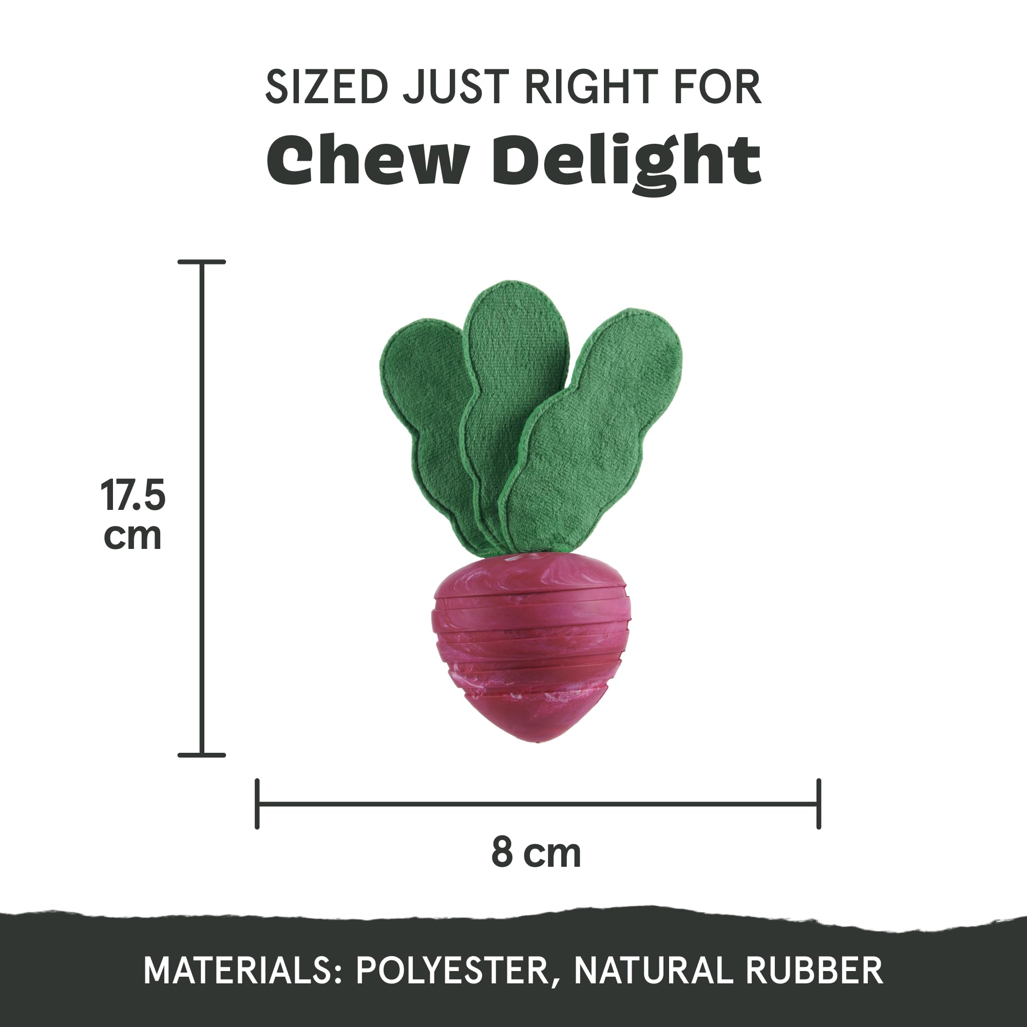 BARK Dog Toy Super Chewer Turnt Up Turnip Natural Rubber Toy for Dogs Peanut Butter Scented, Plush Leaves To Toss - Image 3