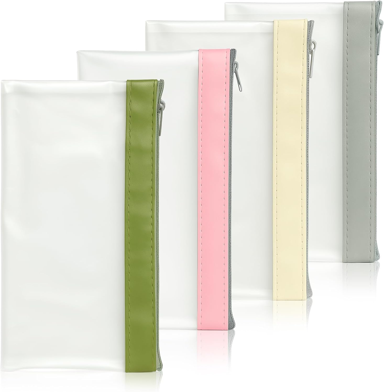 4 Pack Clear Pencil Bag, Translucent Pencil Pouch with Color-Trim Edges for Portable Storage