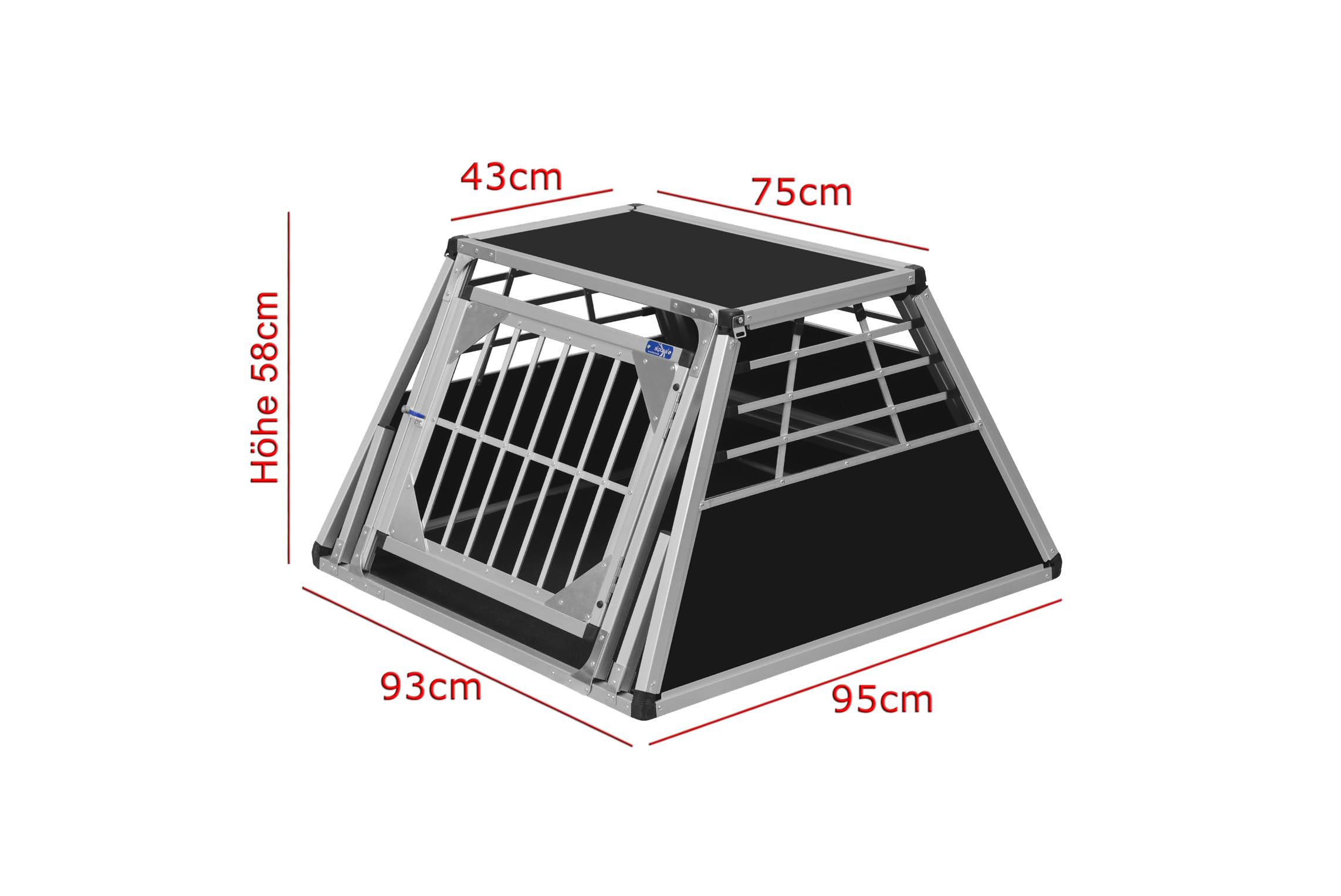 ALPUNA Transportbox N82 – Aluminium Hundebox 95×93×58 cm, Auto Hundebox mit Notausstieg, sicherer Hundetransport im Kofferraum mit Stoßstangenschutz