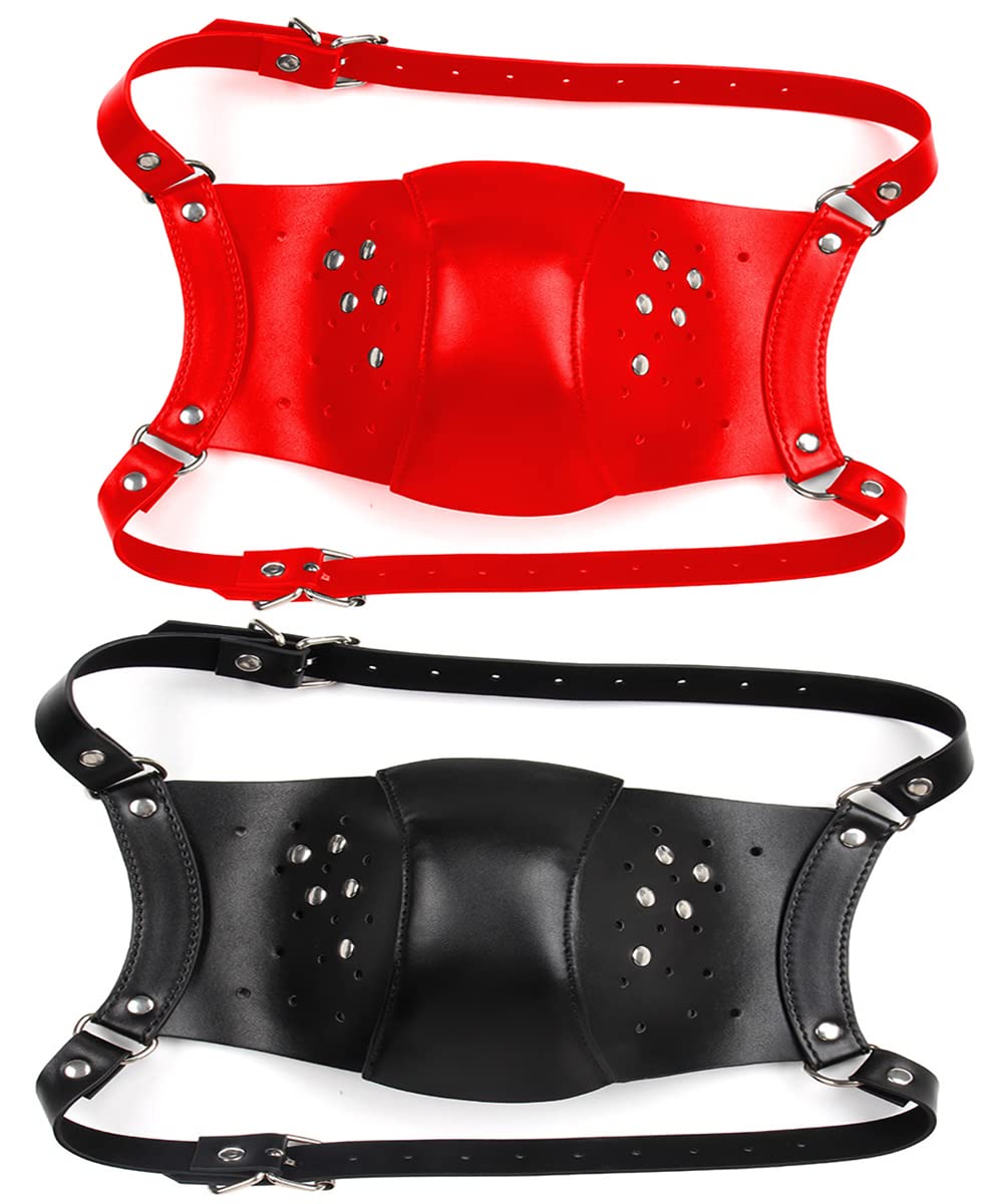 OnundOn Leather Mask Dog Mask Petplay Halloween Mask Costume Party Hood Carnival Masks Pack of 2, Black and Red - Image 4