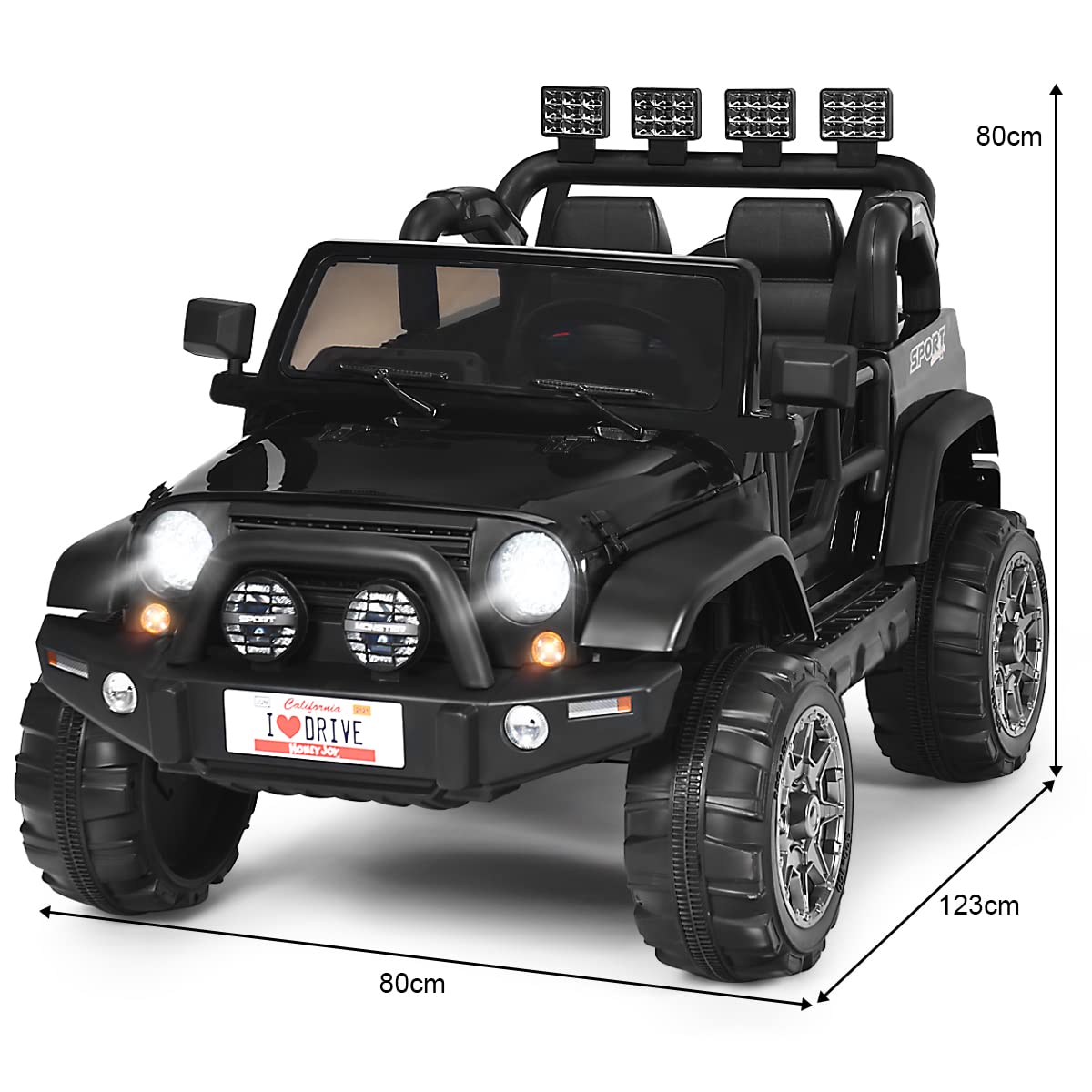 COSTWAY Auto Macchina Elettrica per Bambini 12V, Veicolo Elettrico a Batteria a 2 Posti, con Telecomando 2,4 G, Porta USB e AUX, per Bambini 3+ Anni (Nero)
