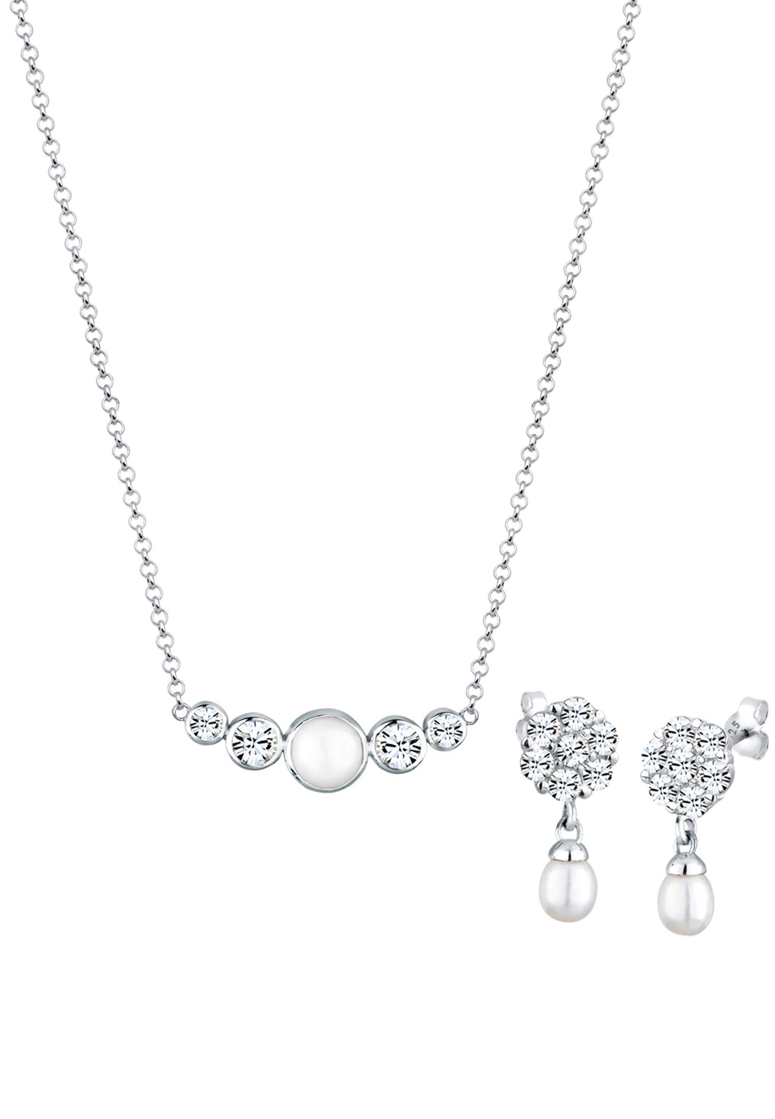 Elli Damen PREMIUM Schmuckset Klassisch mit Süßwasserzuchtperle und Kristalle