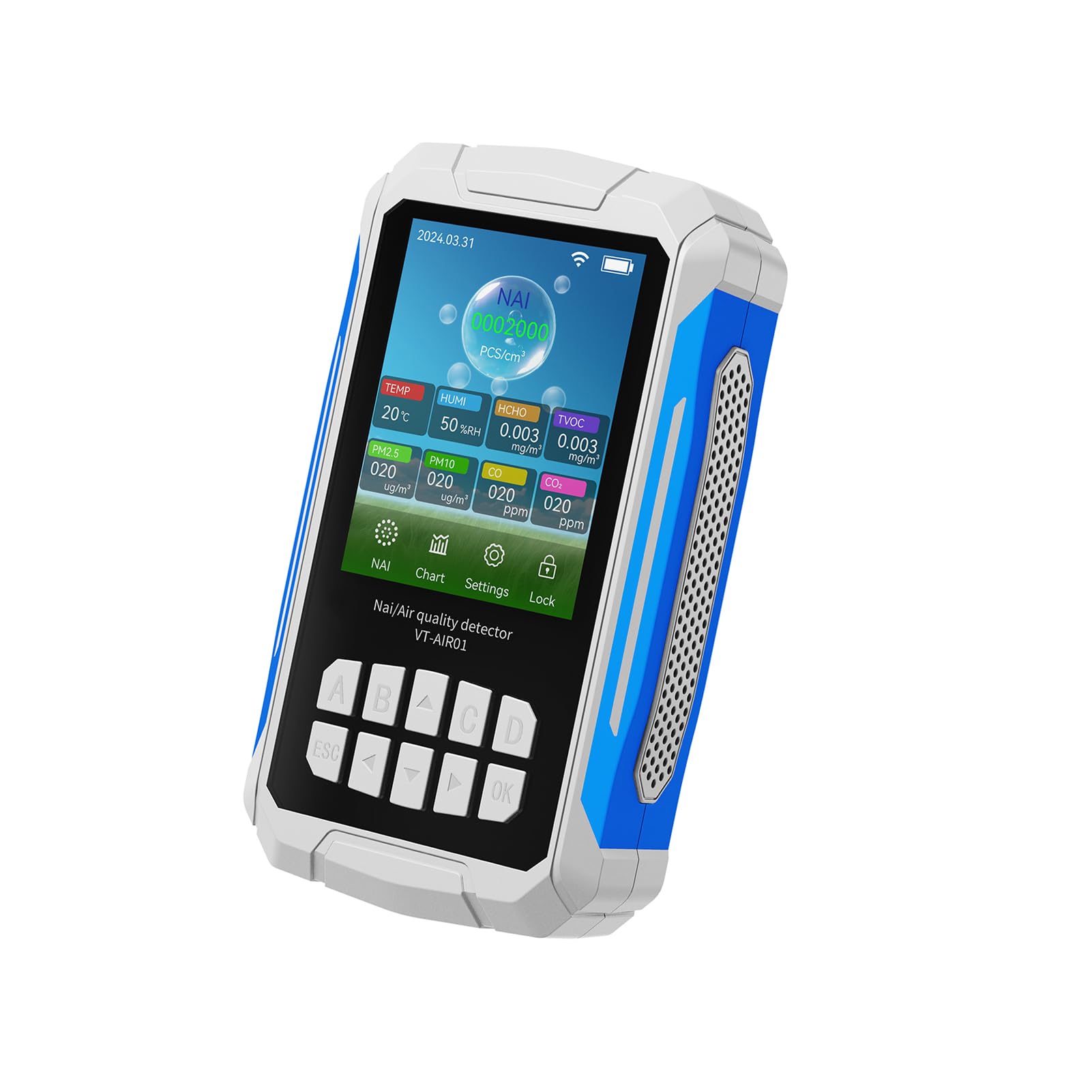 Fafeicy Misuratore di qualità Dell'aria 10 in 1 Tester di qualità Dell'aria Interna Misuratore di con Rilevatore di Ioni Negativi PM2.5 PM10 CO2 VOC Umidità di (WHITE)