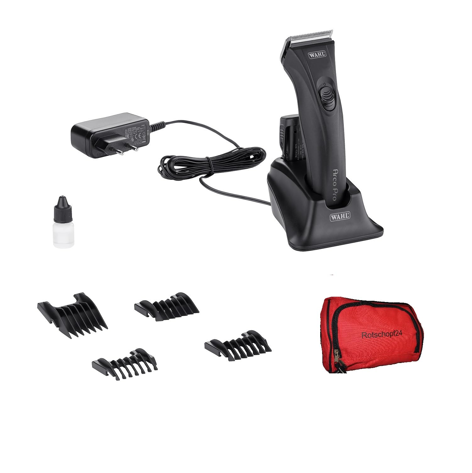 Arco Pro DIAMOND Akku Hunde Schermaschine, 8 Aufsätze + Tasche (1 Akku)
