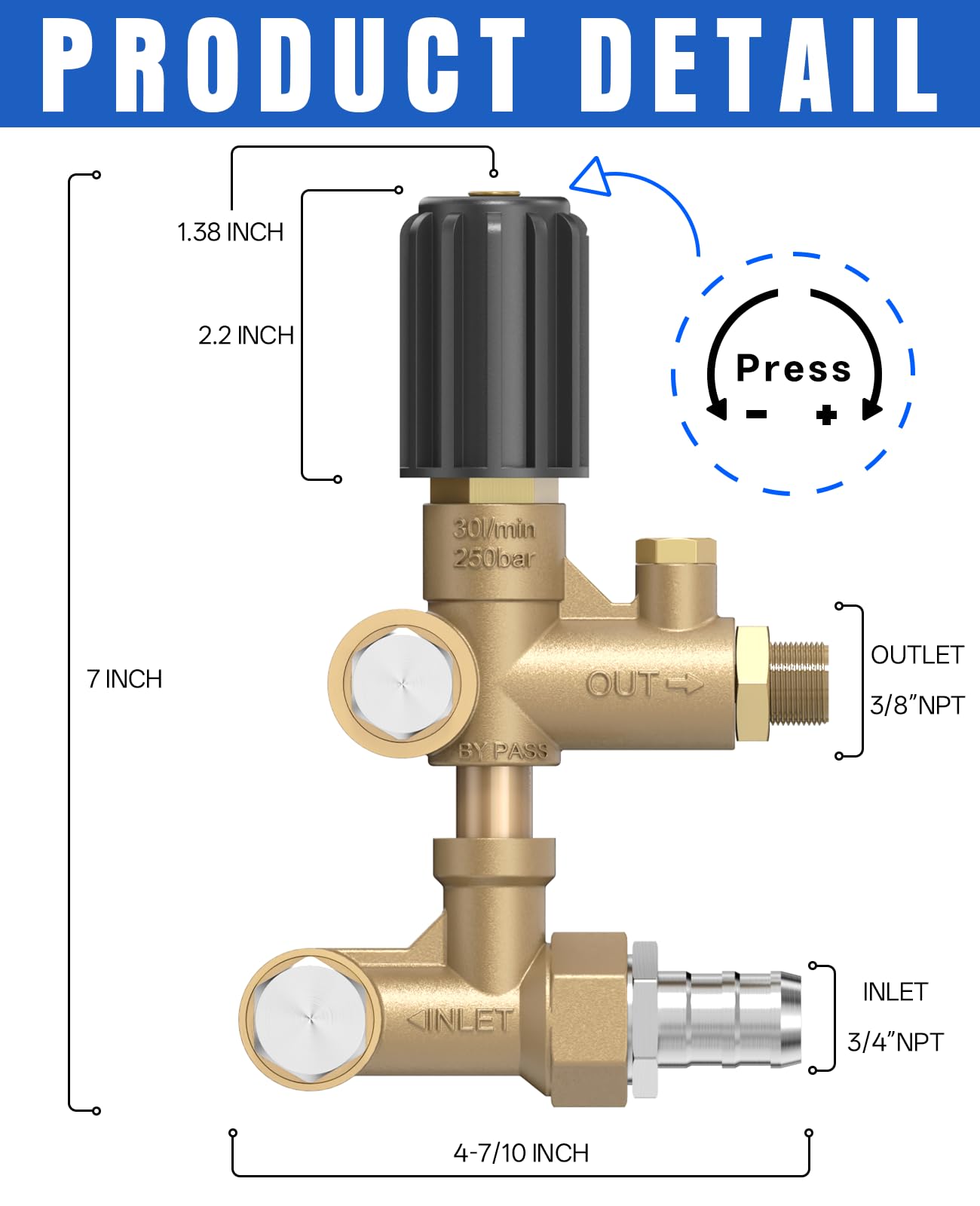 Valvola di scarico pompa idropulitrice per Interpump serie RG & RGL - Compatibile con RG 15.28 N, RG 18.28 N, RG 21.25 N/HN, RG 24.15 N/C, RG 26.12 C DX+F16, RG 30.10 C DX+F16, RGL 41.2 07 C DX; +F16