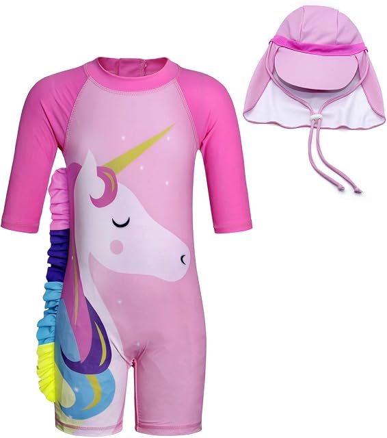 WonderBabe Girls UV Protection Swimsuit Short Sleeve Swimwear Beach Rash Guard Swimming Costume Sun Protection Bathing Suit