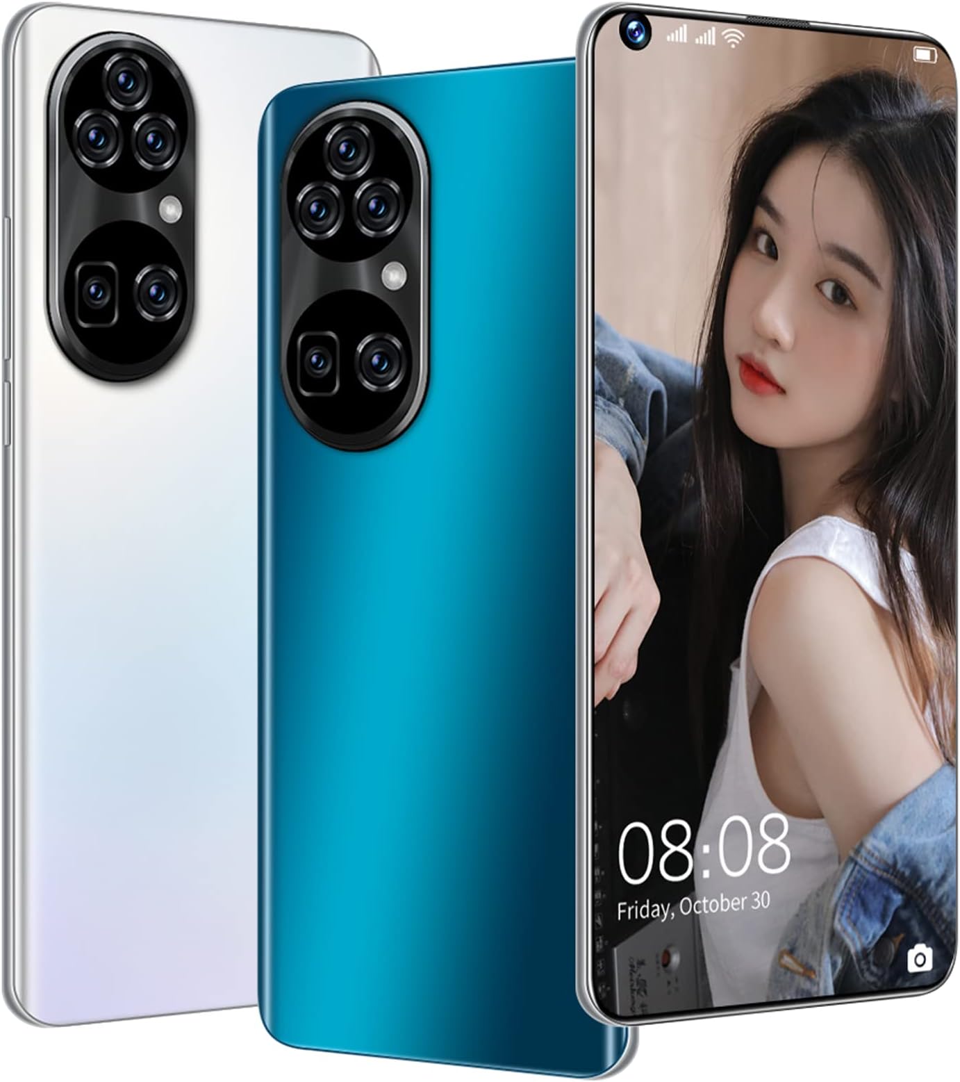 WANGFENG 5G Free Smartphone Dual SIM Face Unlock 6800 mAh battery 64GB Expandable Mobile Phone, 4GB ROM Four Camera 50MP + 32MP Front Camera Face ID,Black,L