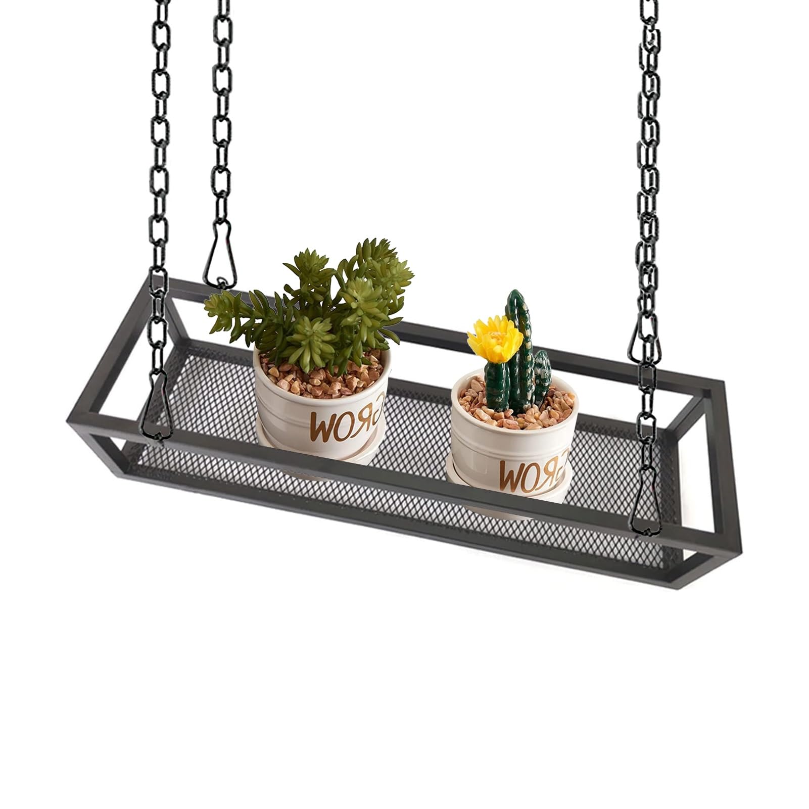 Support de pot de fleurs suspendu en fer avec étagère de rangement pour plafond
