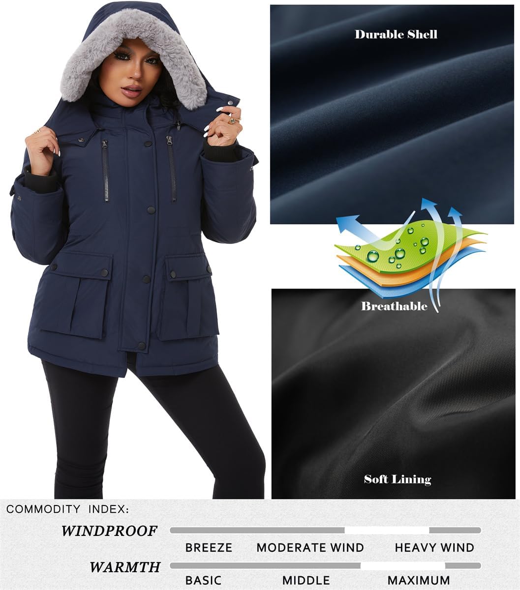 Women's Quilted Winter Coat (Standard & Plus Size) Warm Puffer Jacket Thicken Parka with Removable Hood - Image 5