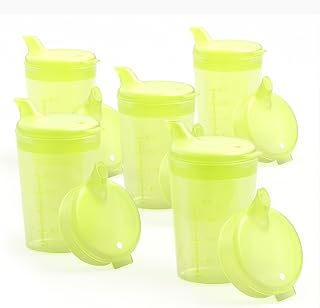 Horn Medical Pack de 5 ayudas para beber para adultos, 250 ml, vasos con pico Plus 5 tapas para líquidos y 5 tapas para papillas/mostaza, color a elegir (amarillo)