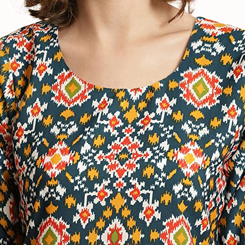 Image of Pinkmint Women's Crepe Multicolor Ethnic Motif Printed Straight Kurti (530383-L)