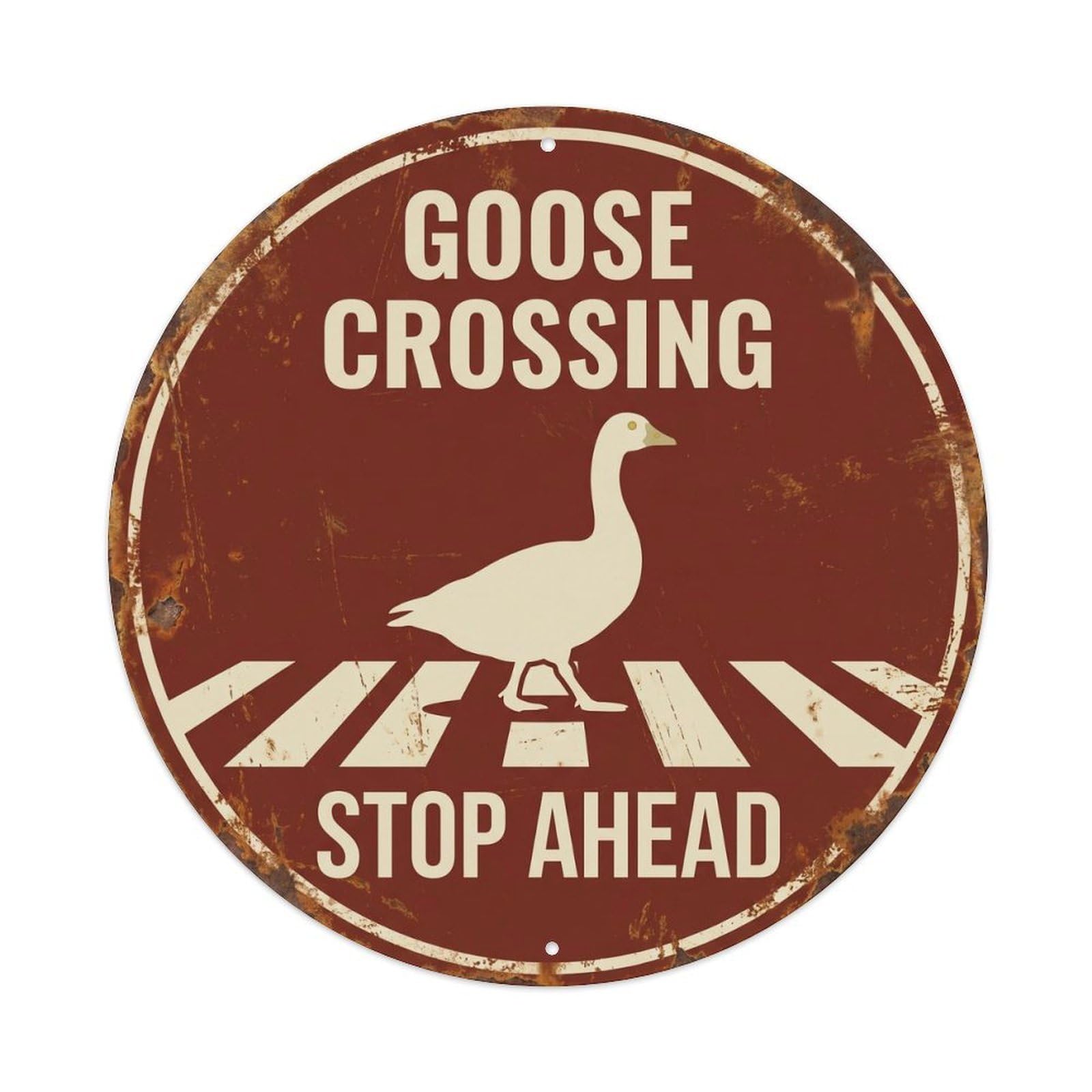 Metal Tin Sign Goose Crossing Stop Ahead Timeworn