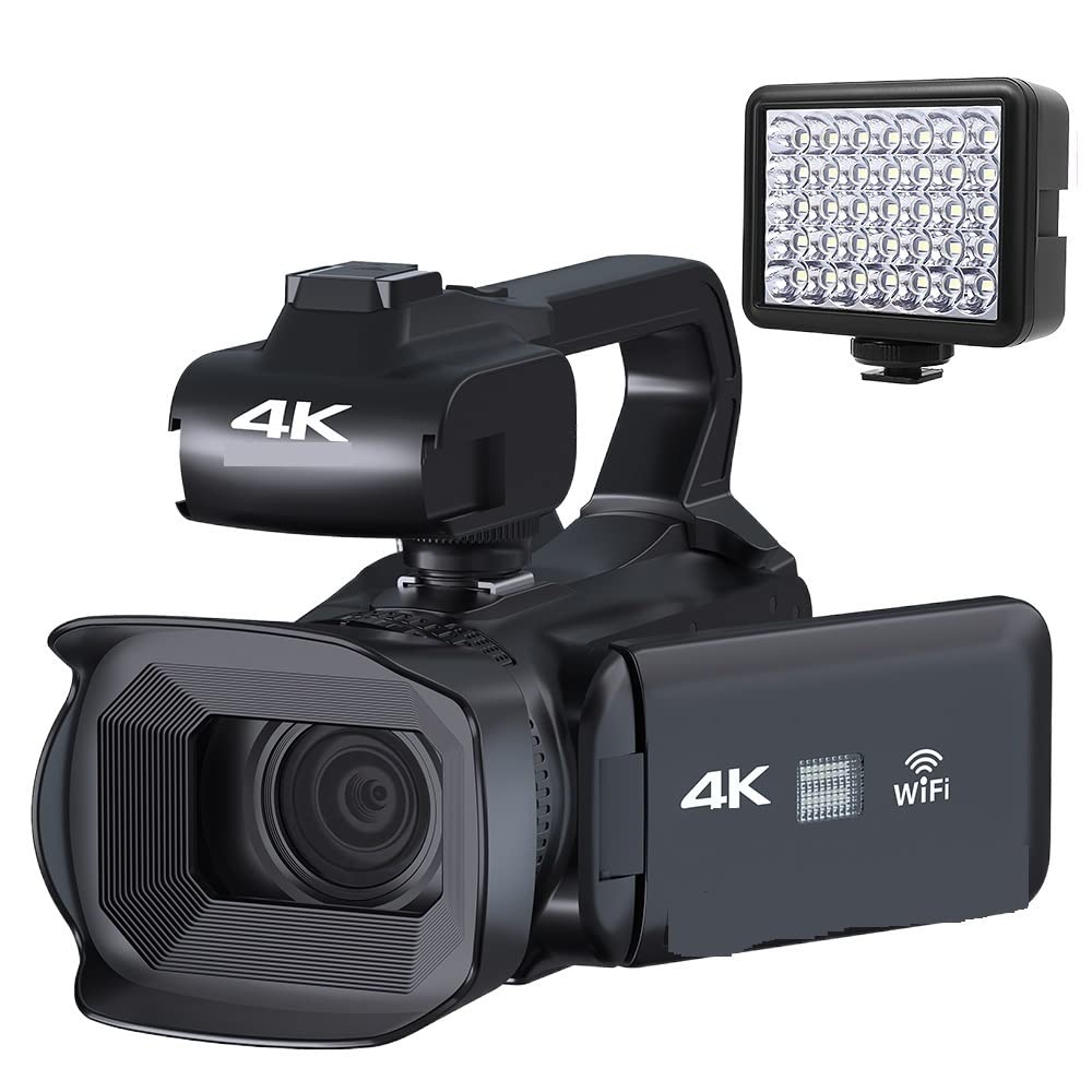 CVFRDD 18X Full 4K 60FPS Professional Camcorder For Live Stream Webcam 64MP Digital Video Camera 4 Rotate Screen Vlog Recorder(32G SD Card,With Light)