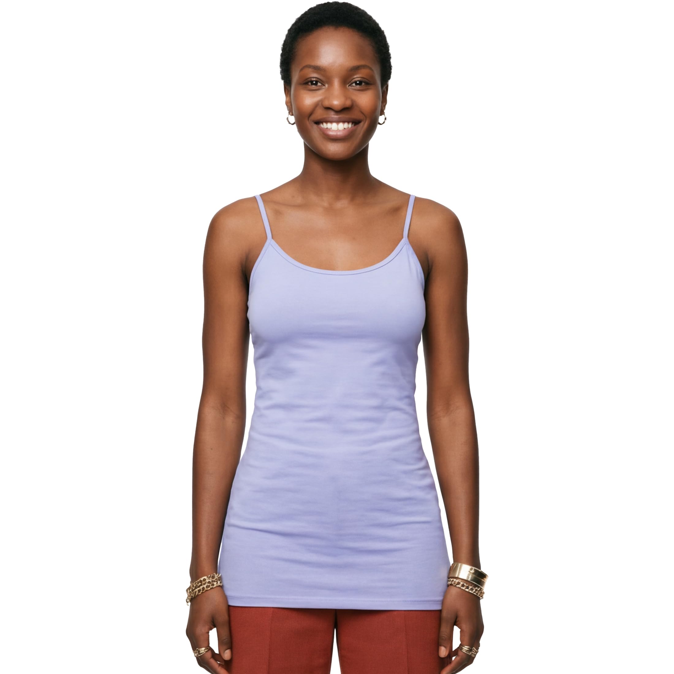 Emmalise Women's Basic Casual Long Camisole Adjustable Strap Cami Layering Top