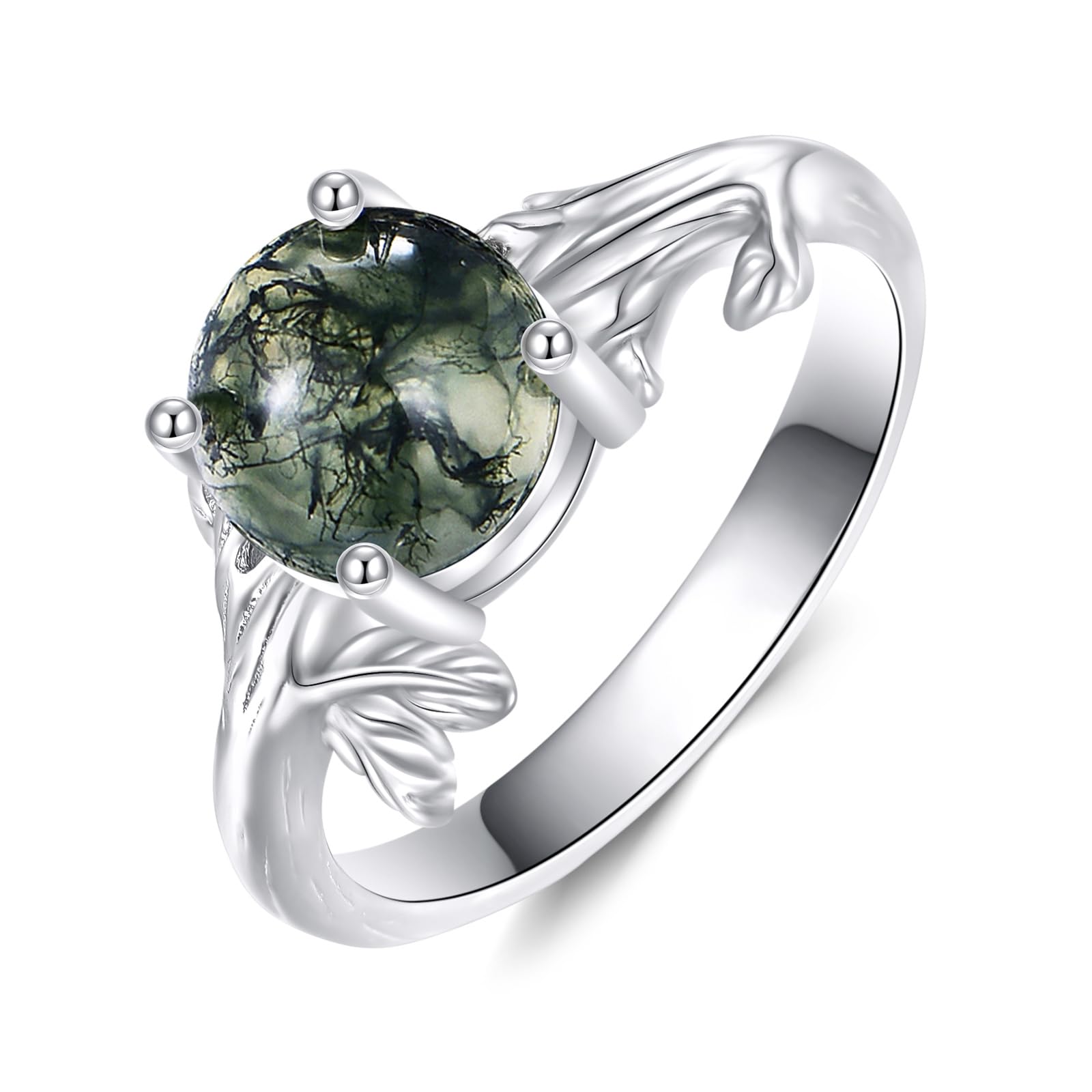 Moss Agate/Turquoise Ring Set for Women 925 Sterling Silver Engagement Wedding Ring Leaf Promise Bridal Ring Jewelry Gift for Anniversary Birthday Valentine's Day Christmas