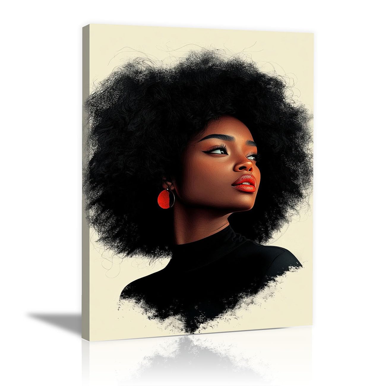 QUSAAOU Wall Decor Paintings Afro Lady Red Earrings Minimalista Modern Home Decoration Paintings Suitable Living Rooms Bedrooms Already Framed Ready Hang(Black)-30x45cm1 Framed