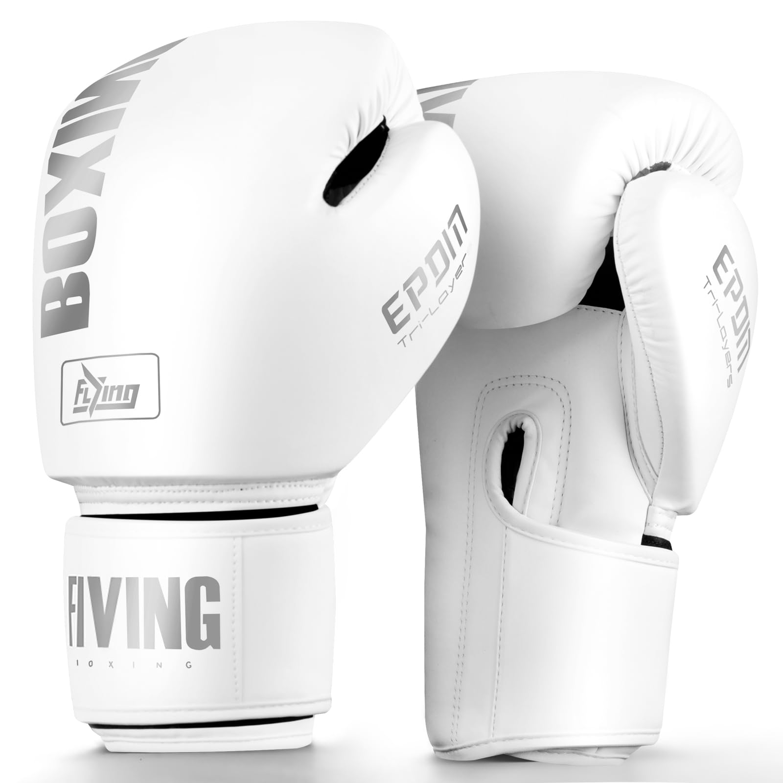 Boxhandschuhe für Damen und Herren, Boxing Training Gloves,geeignet für Boxen, Kickboxen, gemischte Kampfsportarten, Thai, MMA, Kampftraining (Weiß grau, 12oz)