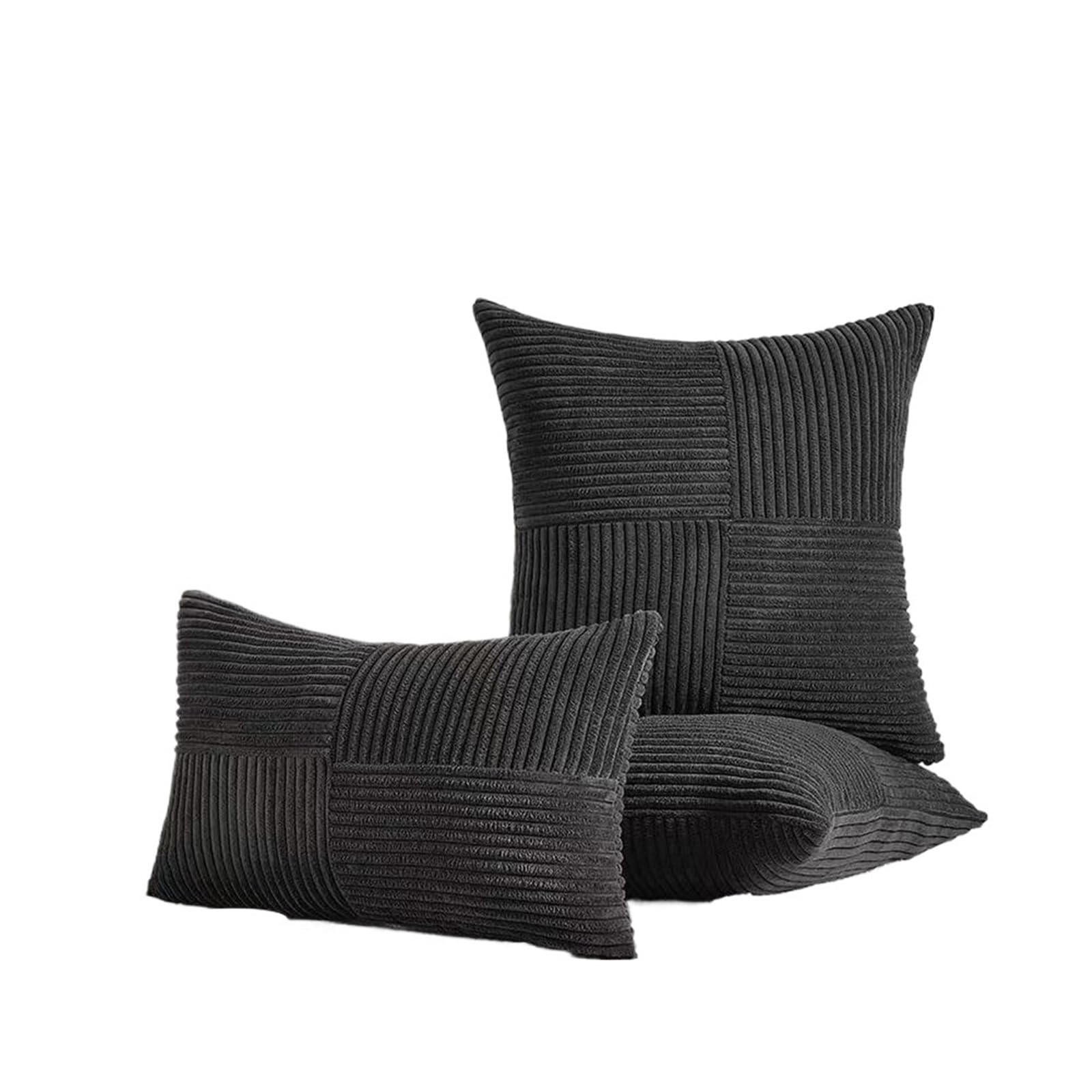 2pc Pillow Cover Boho Spliced Throw Soft Couch Pillowcase Cross Patchwork Textured Cushion Case(Black,40x40CM)