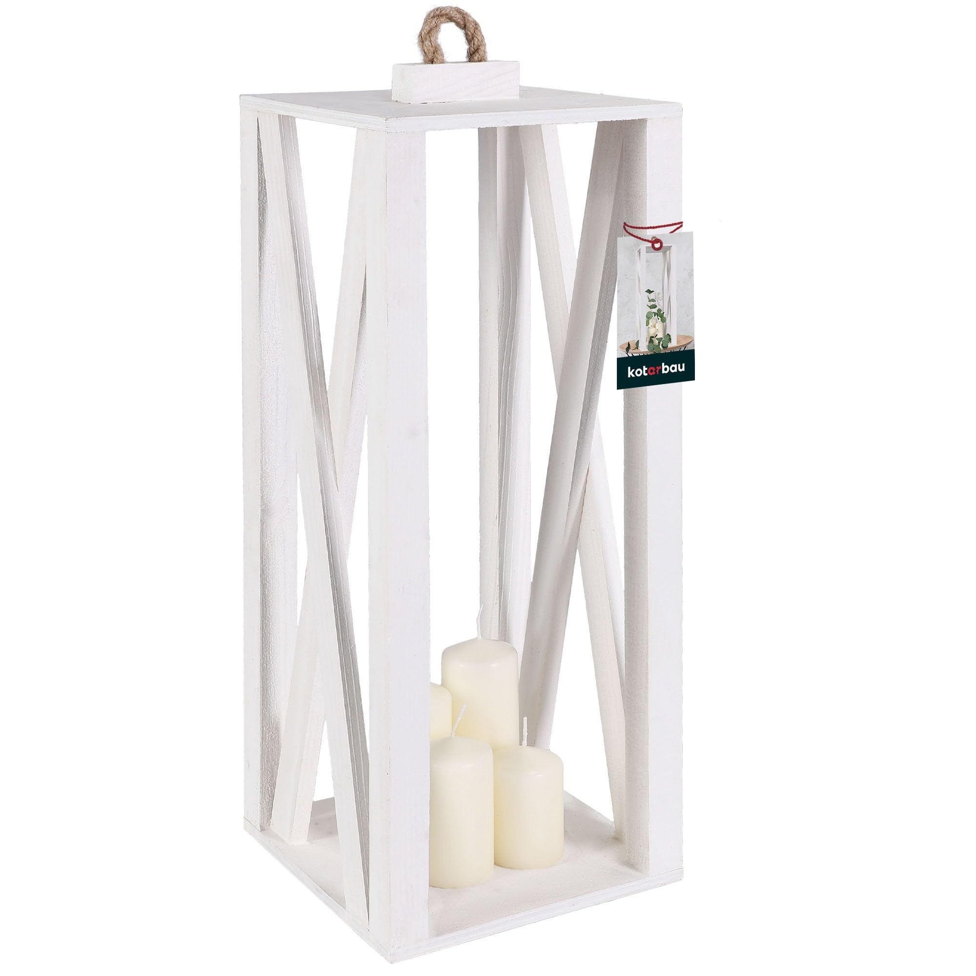 KOTARBAU® Lanterna in Legno Bianca 20 x 20 x 50 cm Lanterna da Giardino in Legno Lanterna per Interni ed Esterni per Soggiorno per Fiori e Candele Lanterne per Matrimonio