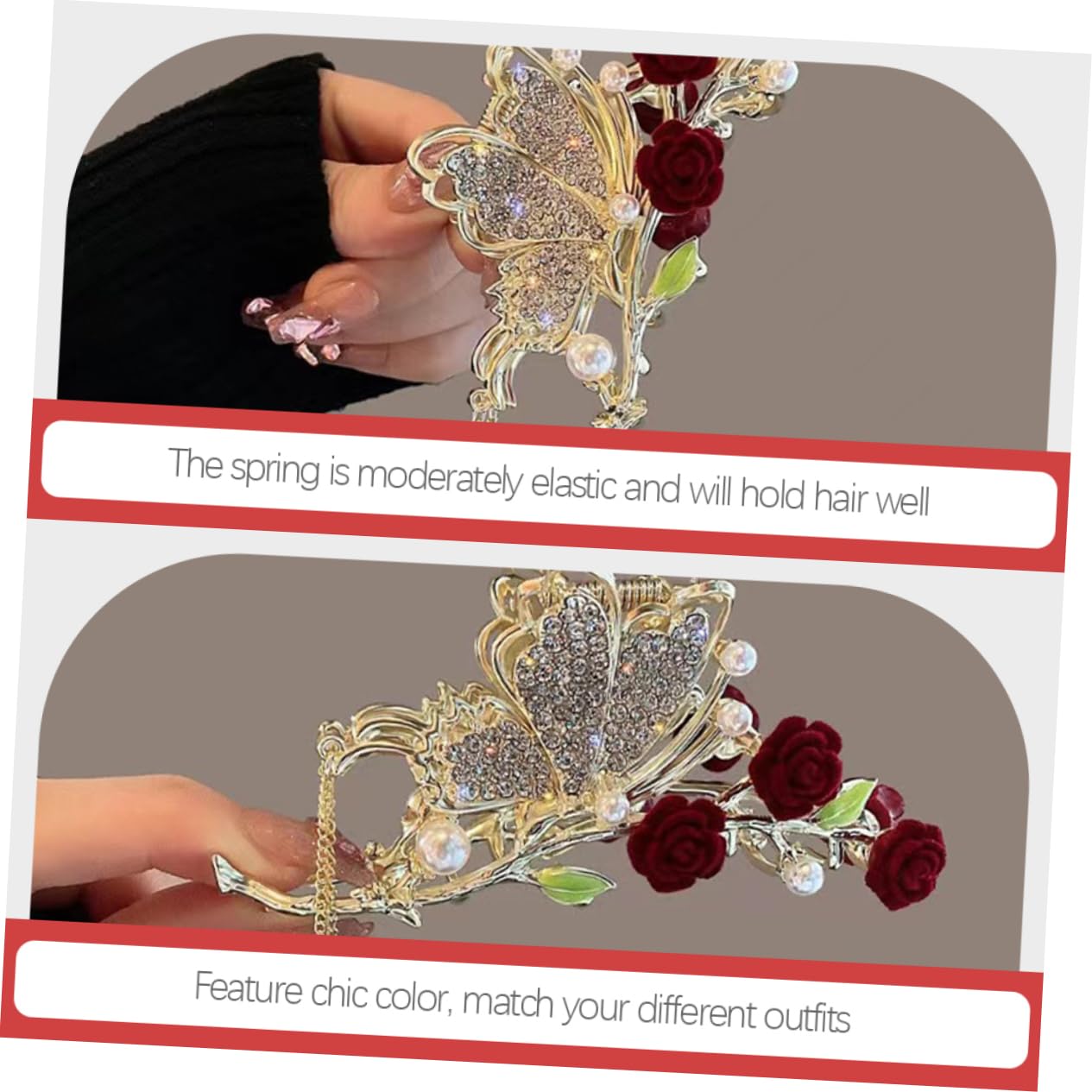 minkissy 4pezzi Fermaglio Per Forma Di Fiore Con Perle e Strass Clip Per Rosa Per Acconciature Eleganti e Pratiche Per Donne e Normali