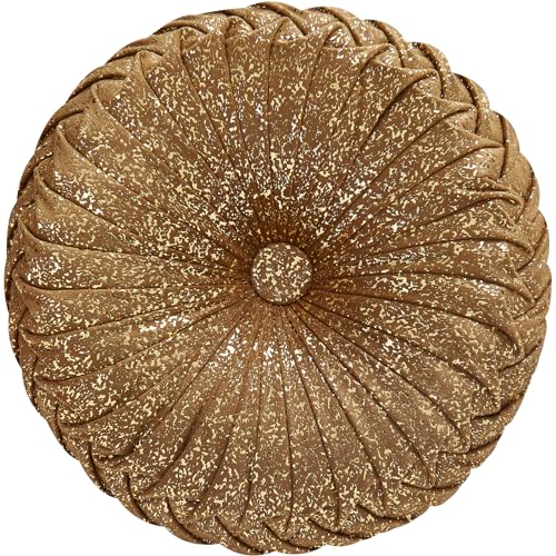 Image of EUCIOR Round Throw Pillows,Brown Throw Pillows,Gold and Brown Decorative Pillow,Pumpkin Pleated Handmade Round Velvet Decorative Pillow for Sofa Bedroom Livingroom