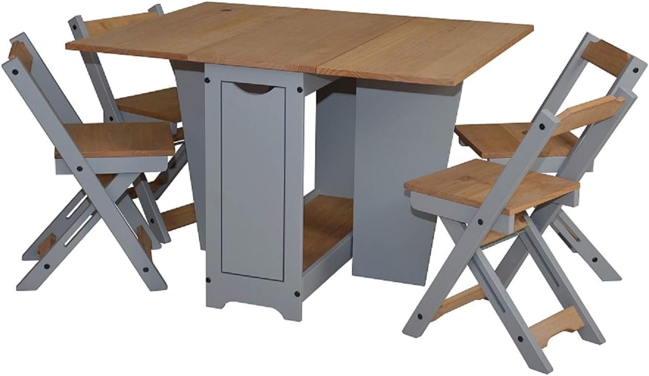 Ellingham Folding Drop Leaf Butterfly Dining Set 4 Chairs Pine & Grey Amazon.co.uk Home & Kitchen