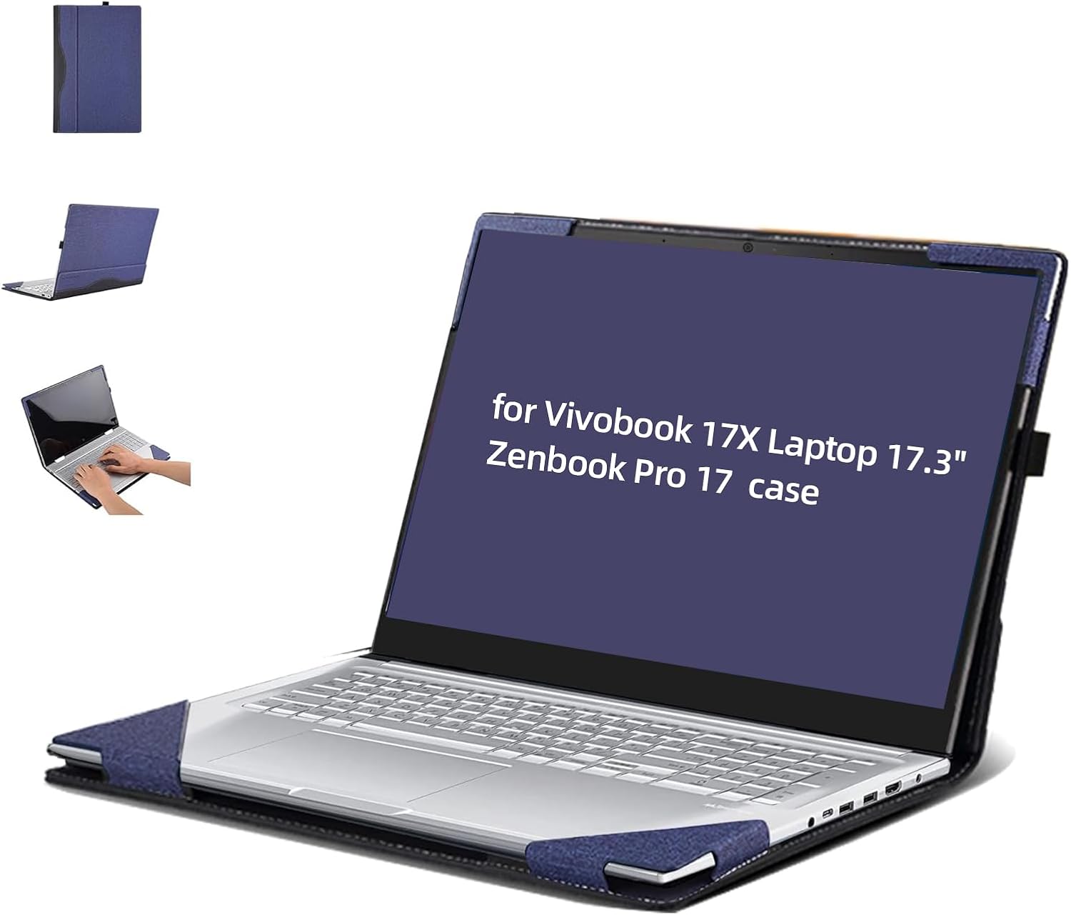 Laptop Cover for ASUS Vivobook 17X Laptop 17.3” Zenbook Pro 17 All Inclusive Drop 17.3 inch PU Leather Inside Pocket Case (Dark Blue)
