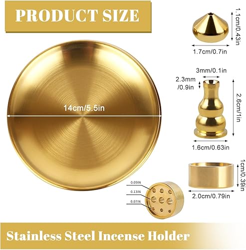 Miniatura 2 de 2 quemadores de incienso 5 en 1, soporte de incienso de 5.5 pulgadas, soporte de incienso de latón para varillas de incienso, conos de incienso de