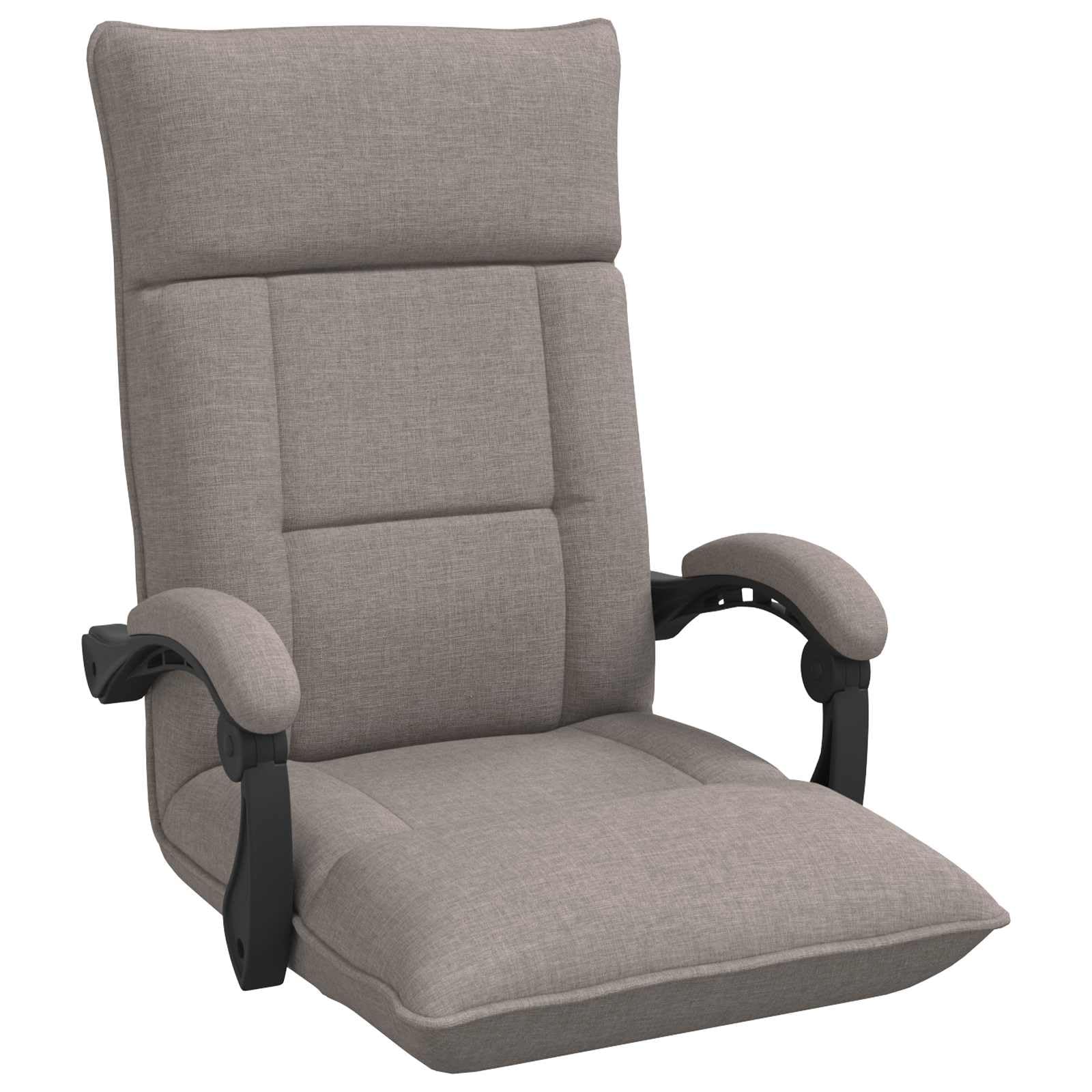 Krzesło podłogowe z materiału taupe 66 x 66 x 80 cm z regulowanym oparciem i podłokietnikiem, składane, ergonomiczne, do salonu, czytania, jogi, biura, gier