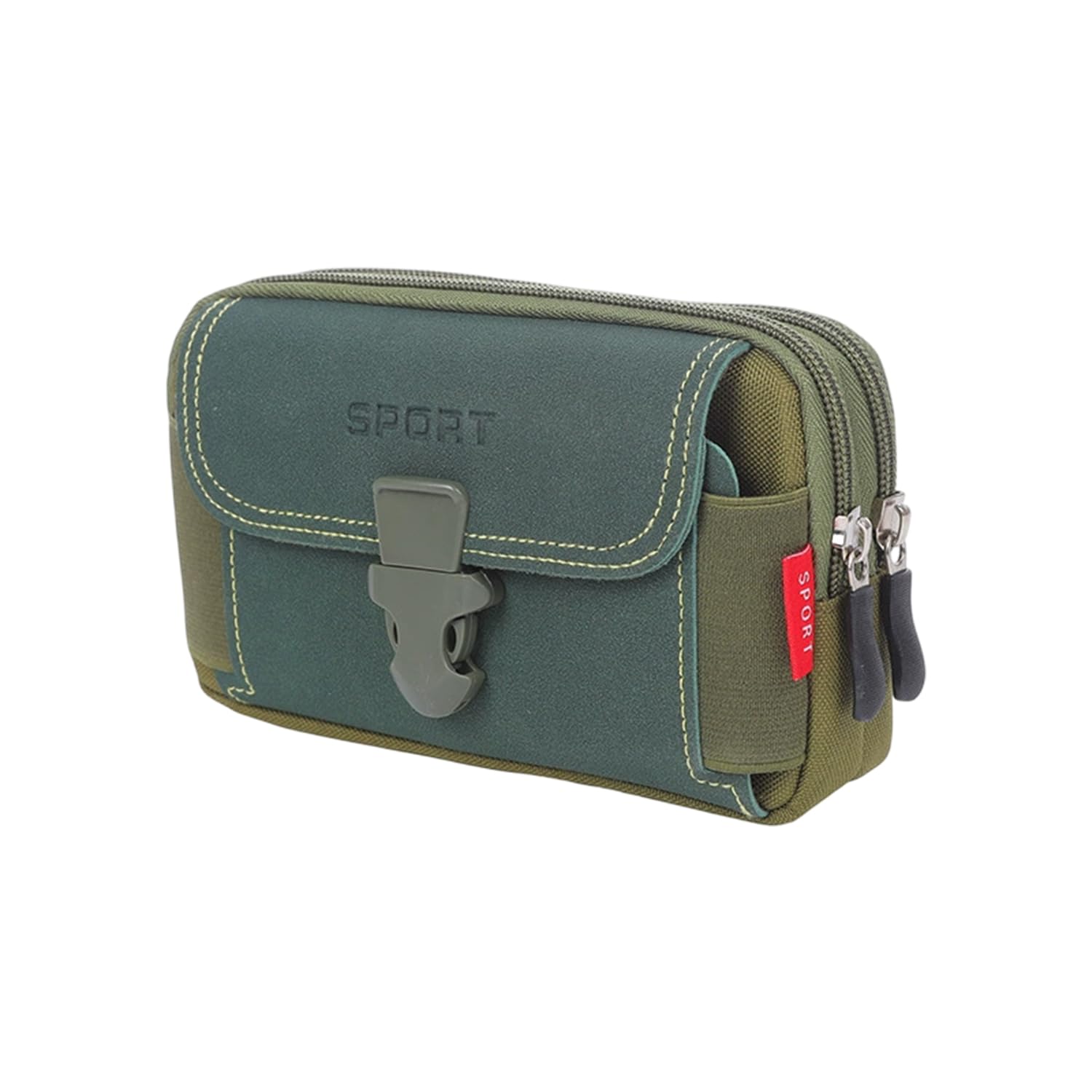 MOMISY Nylon Travel Utility Pouch for Men's – Solid Color Outdoor Phone Bag with Buckle & Dual Zipper Compartments (Green)