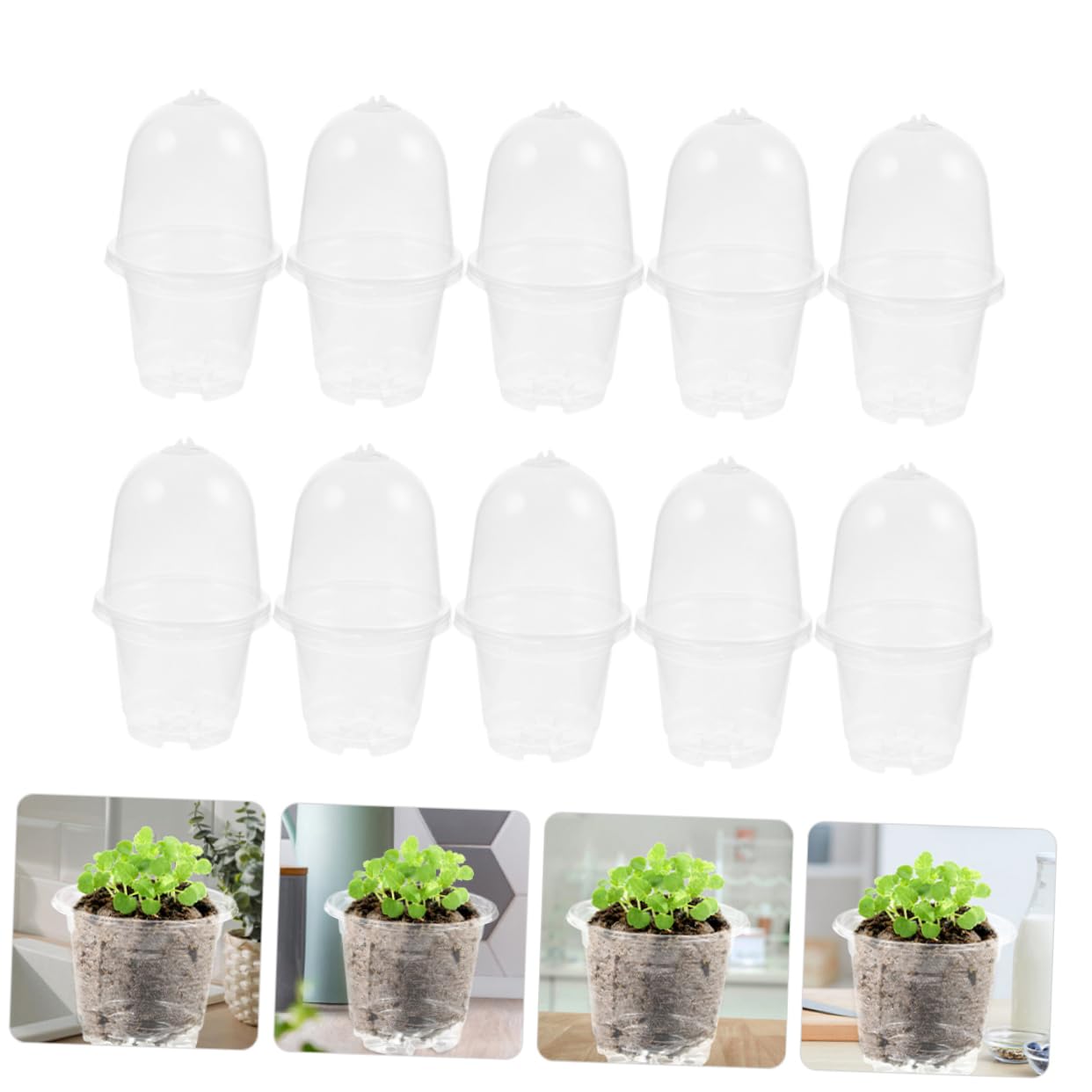 TOYANDONA Lot de 10 Sets de Petits Pots de Fleurs avec Couvercle Trous de Drainage Ajustement Température Humidité Jardinage Intérieur Extérieur