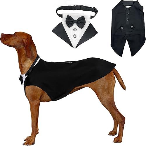 Juego de traje y corbata para perro, esmoquin para mascotas para perros medianos y grandes, atuendo formal de boda para perro con pajarita