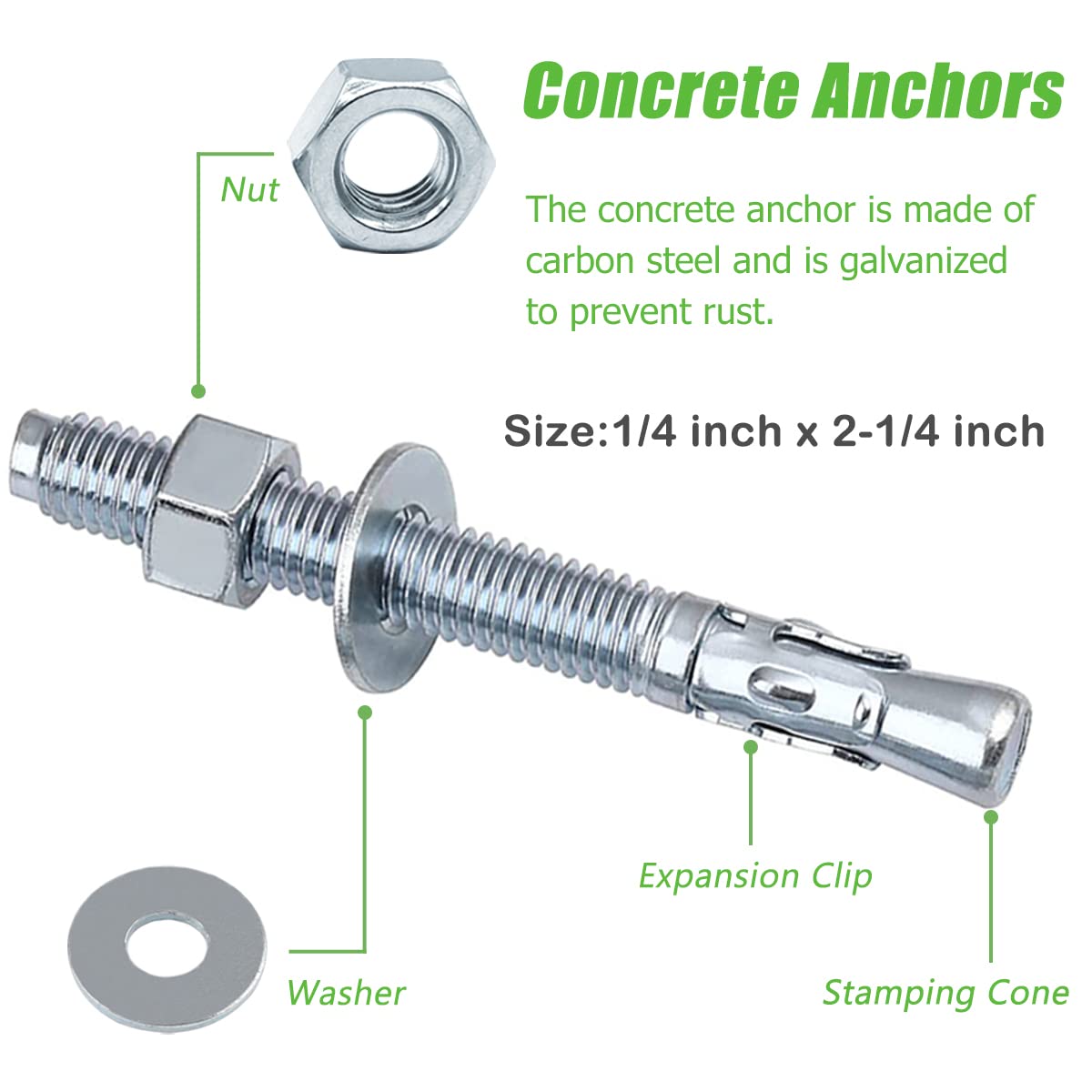Amazon | 1/4インチ x 2-1/4インチ コンクリートアンカーボルト