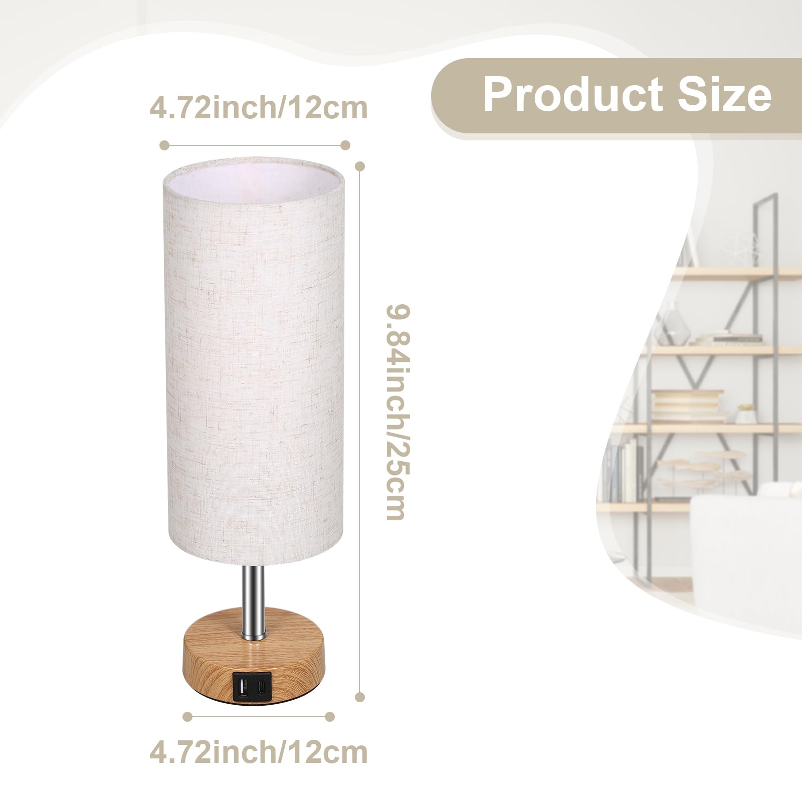 Neoglint Abat Jour da Comodino Coppia, Lampada Touch da Comodino Dimmerabile con 4 Porte di Ricarica USB,Paralume in Tessuto Bianco, Attacco E27, Include 2 Lampadine Bianco Caldo (3000K)