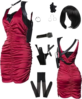 Anime Red Vest Skirt Women's Costume Outfit Halloween Cosplay