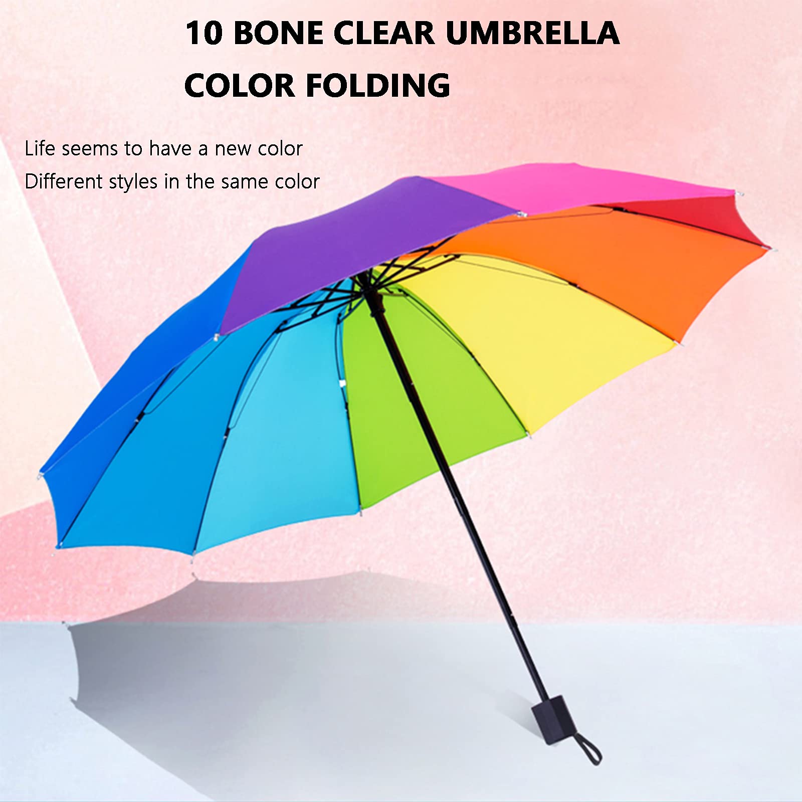 Ombrello Pieghevole Multicolore 10 Stecche: Compatto, Antivento, Resistente Al Sole, Con Impugnatura In Gomma