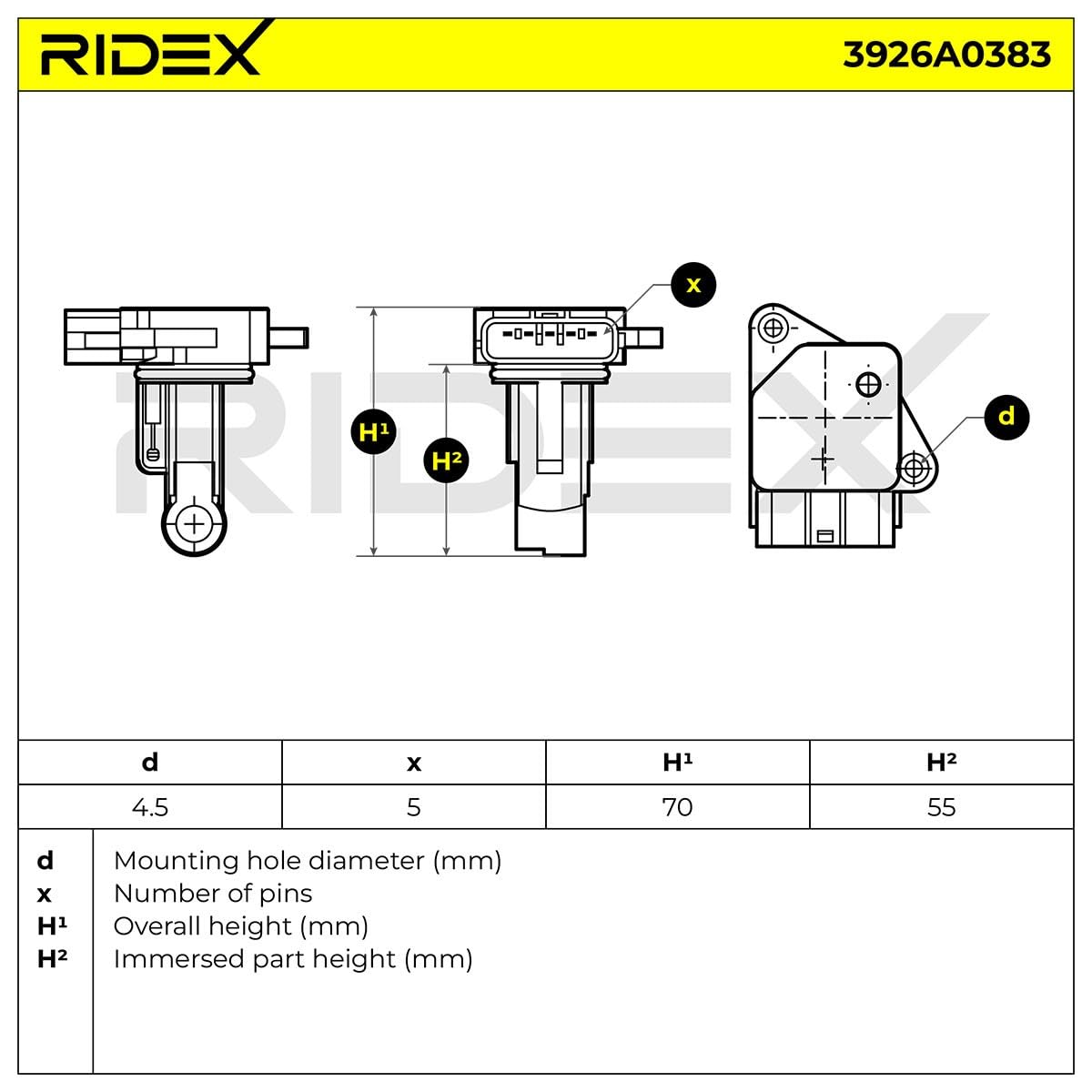 RIDEX 3926A0383 Debimetro elettrico Compatibilità con SUZUKI SWIFT III MZ, EZ