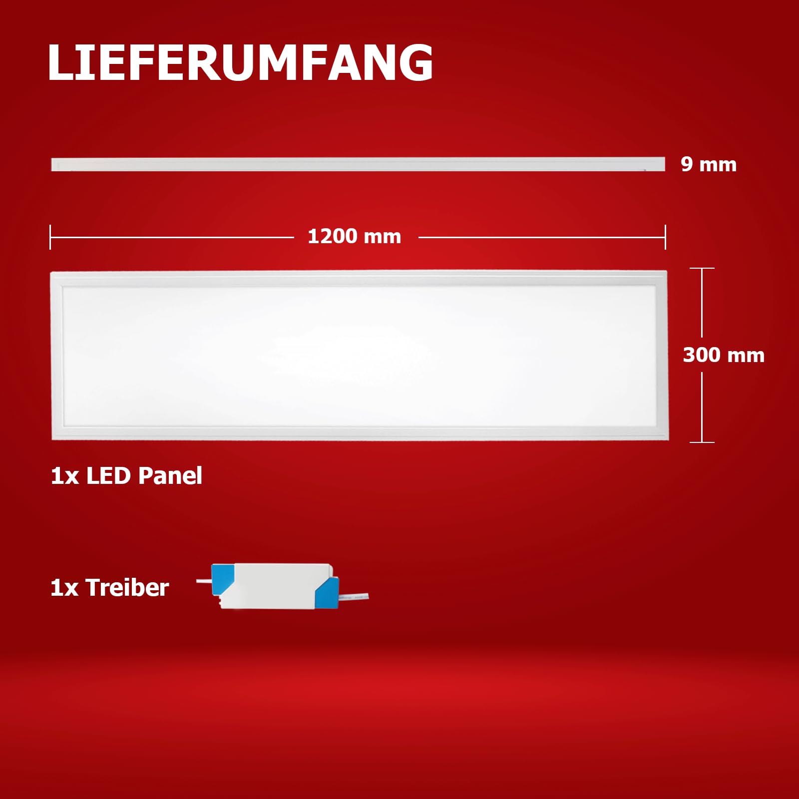LED Panel 120x30cm Neutralweiß 4000K 40W 3400lm Deckenleuchte ultraslim Aluminium Einlegeleuchte Netzteil PLe2.2