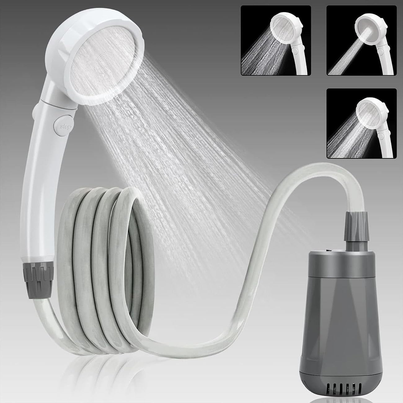 Semptec Urban Survival Technology Campingdusche mit Pumpe: Akku-Camping-Dusche mit Tauchpumpe & Multi-Brause, 2-m-Schlauch, USB-C (Campingdusche Akku, USB, Dusche mit Pumpe, Hund)