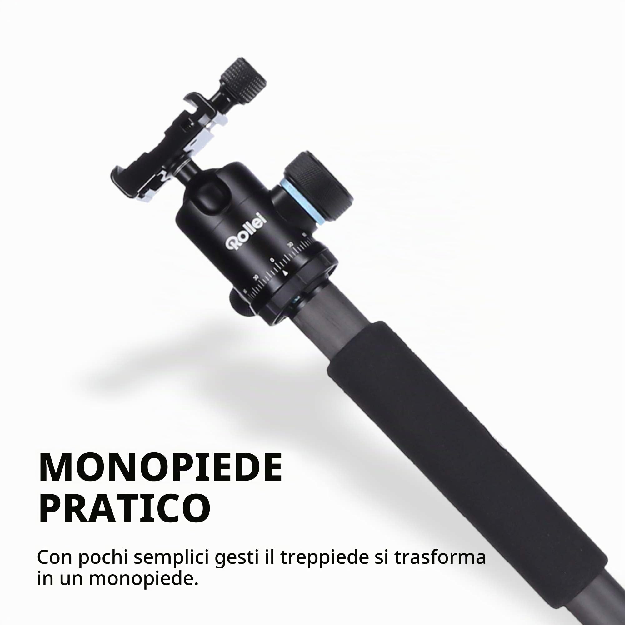 Rollei CT-5C, Treppiede Compatto inclusa Testa a Sfera, Funzione Monopiede, Carico max.: 8 kg, Carbonio, ARCA SWISS Compatibile, Nero