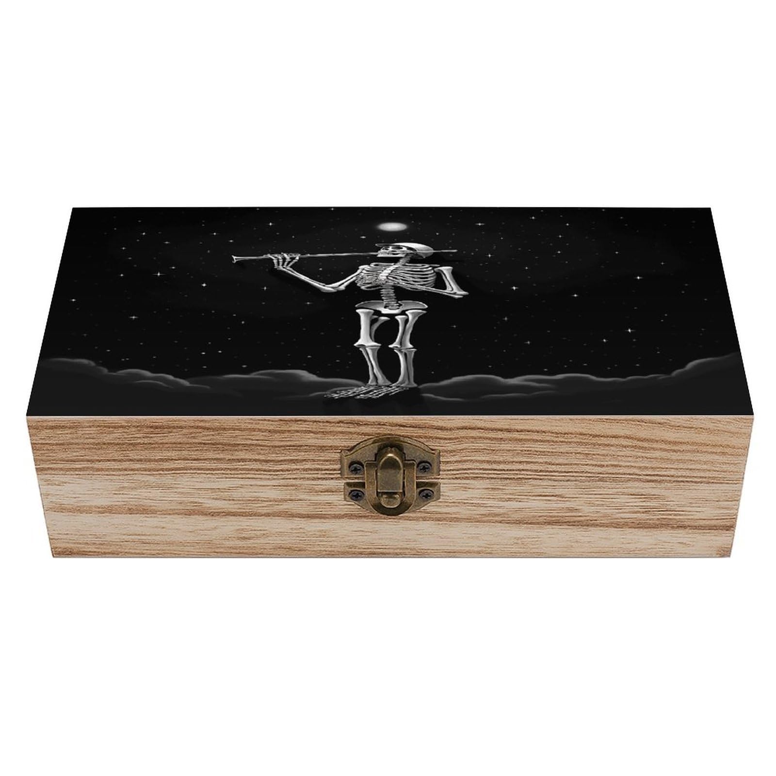 Adfgyerh Style Skeleton In The Night Bins Solid Wood，Jewelry Box Retro And Exquisite，Storage Box Used For Storing Photos, Souvenirs, Letters, Gifts, And Jewelry.